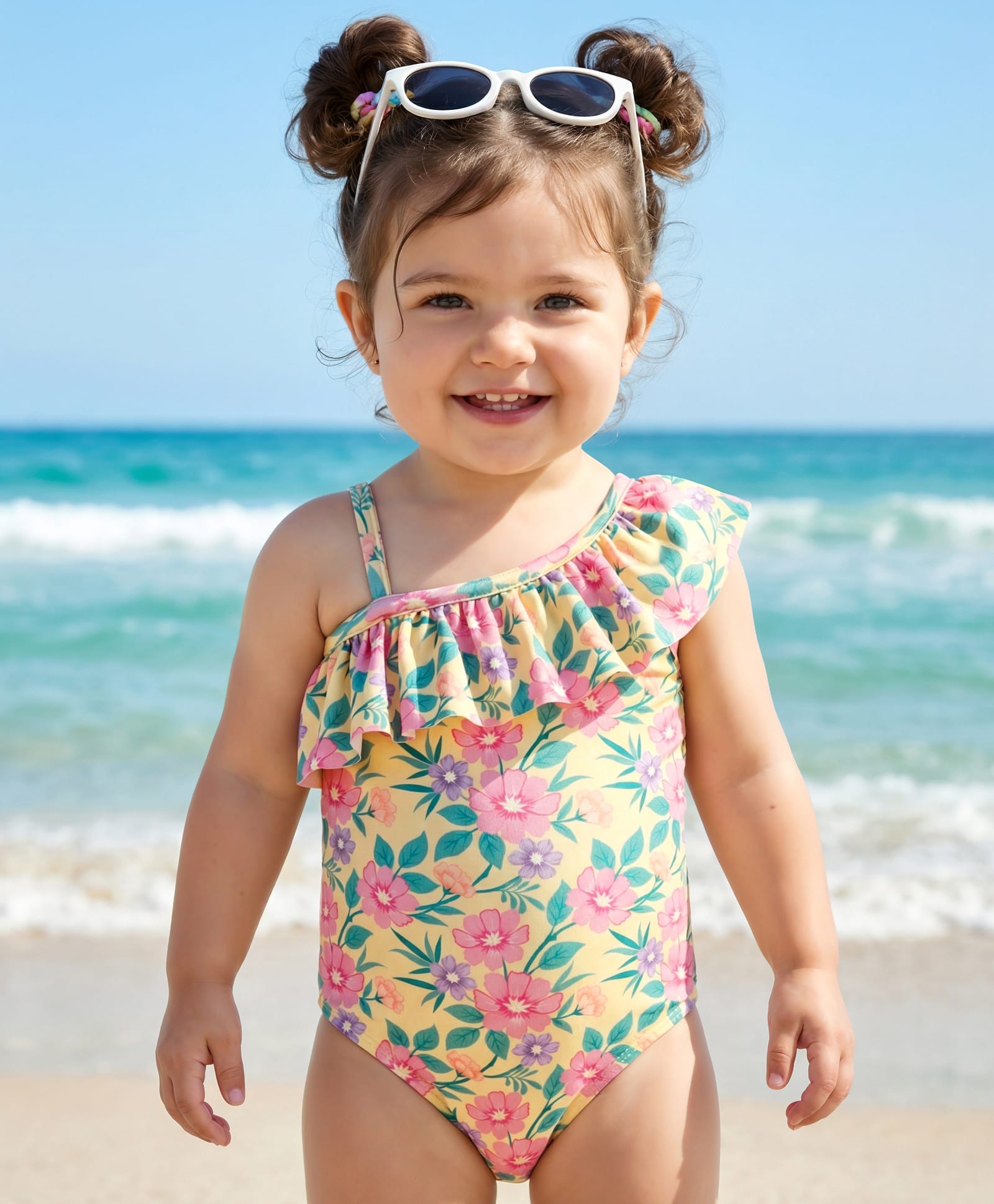 Babyhug Water Repellant Sleeveless V Cut Swimsuit With Floral Print - Yellow