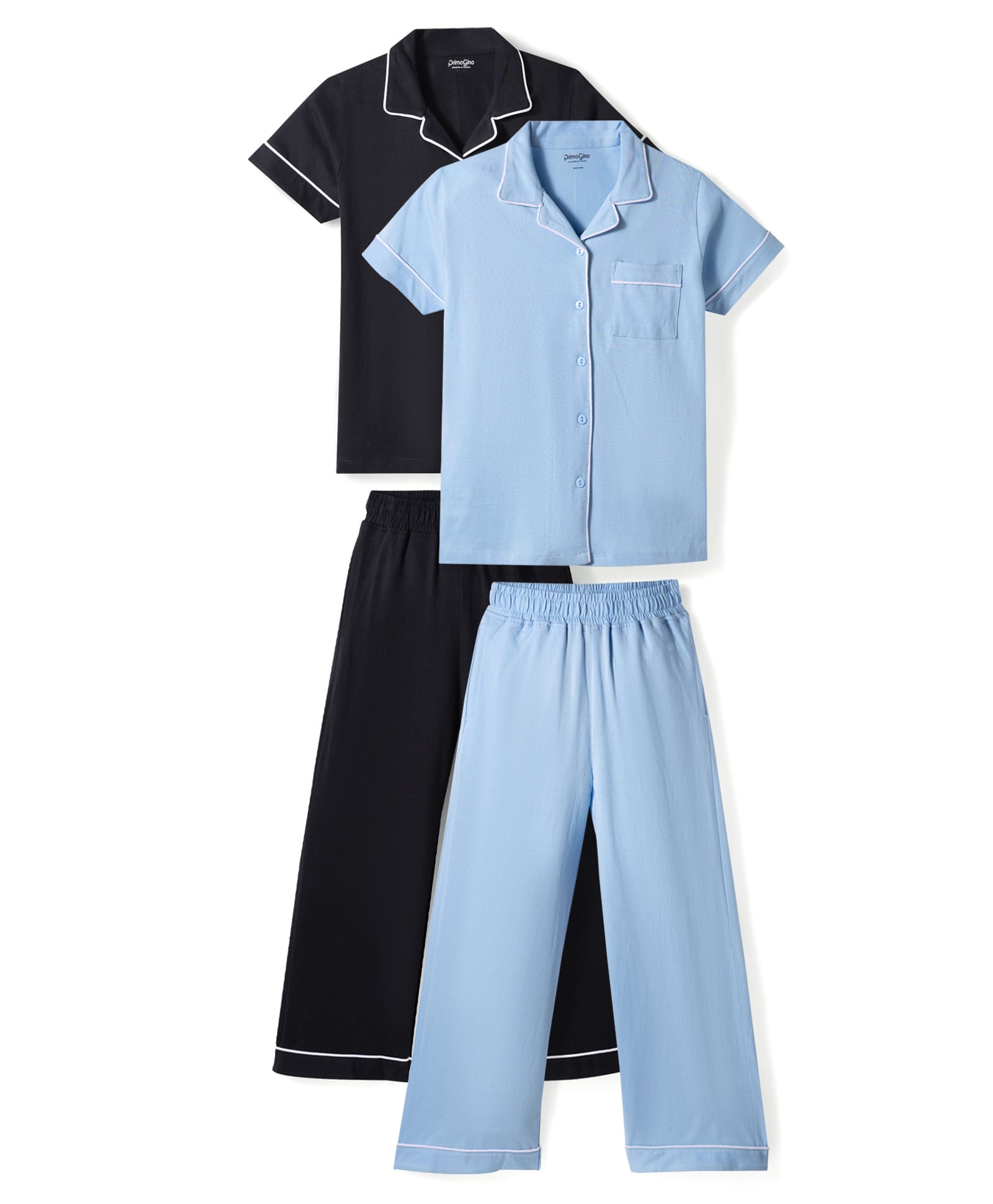 Primo Gino 100% Cotton Knit Half Sleeves Co-Ords Shirt & Pyjama Night-Suit Pack of 2 - Multicolor-image-31