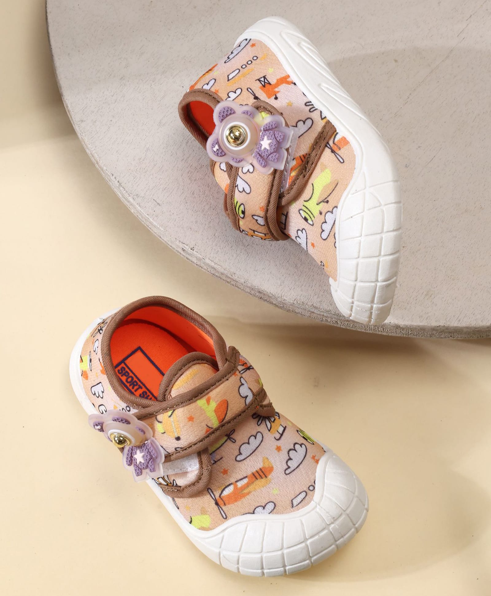 TOMSY CHOICE Cloud & Air Planes Designed Velcro Closure Shoes - Beige-image-43