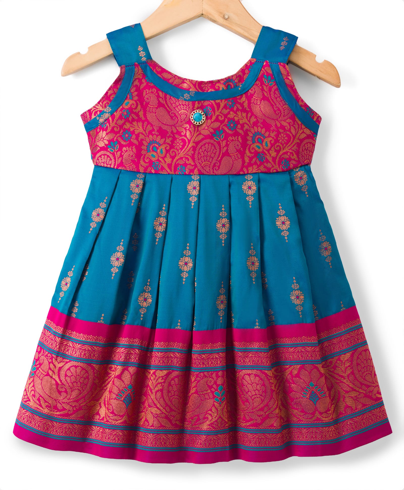 Bhartiya Paridhan Silk Woven Sleeveless Ethnic Dress with Paisley Foil Print - Blue-image-20