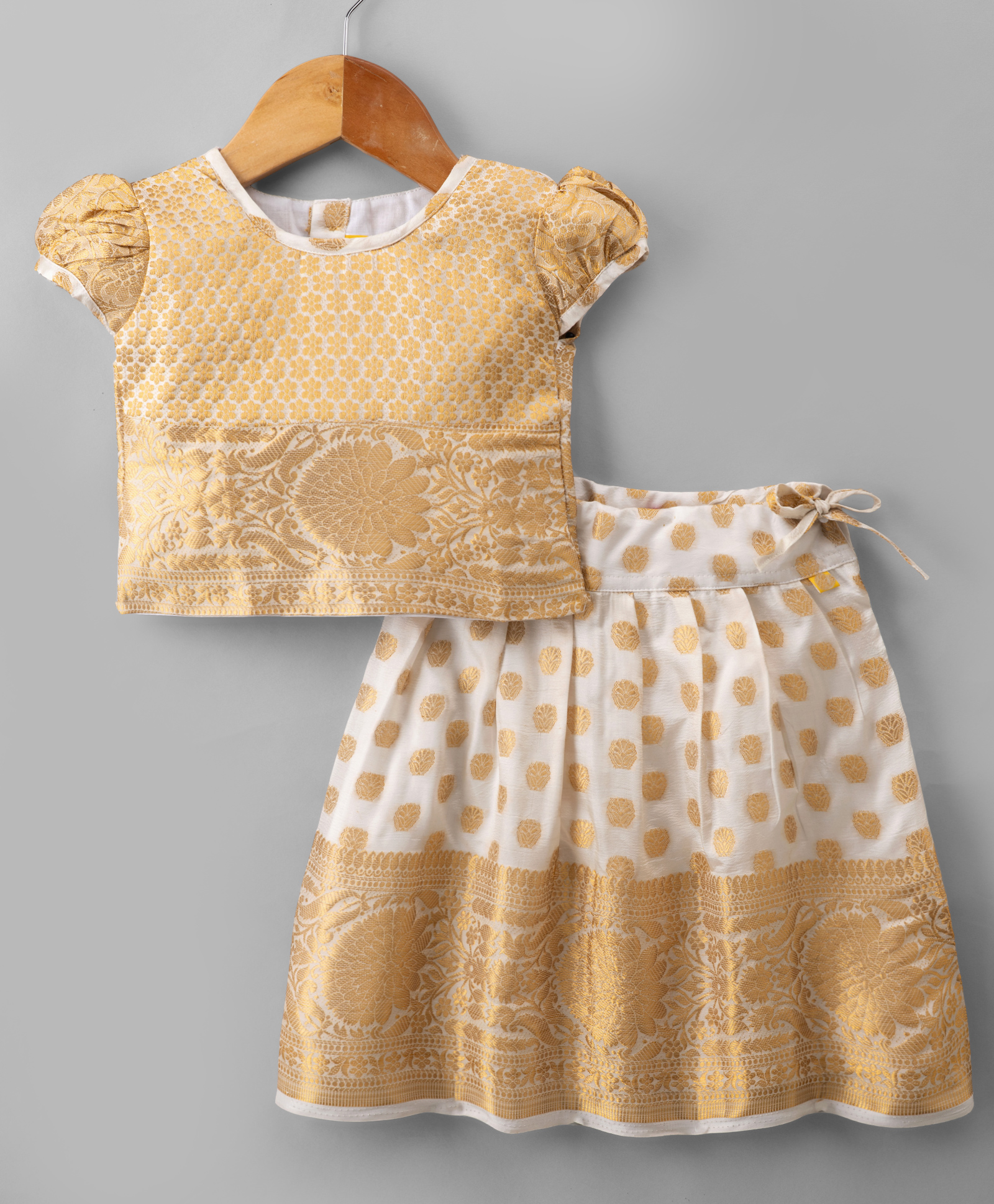 Bhartiya Paridhan Silk Woven Half Sleeves Floral Foil Printed Ethnic Dress - Cream-image-37