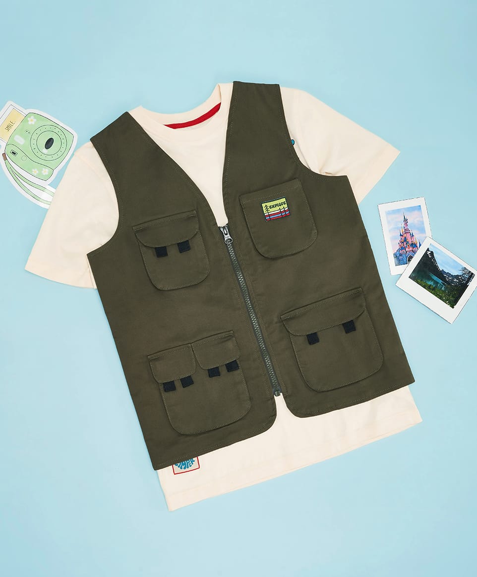 Pantaloons Junior Cotton Spandex Knit Explore Text Patch Detailed Jacket With Half Sleeves Tee - Olive Green-picture-39