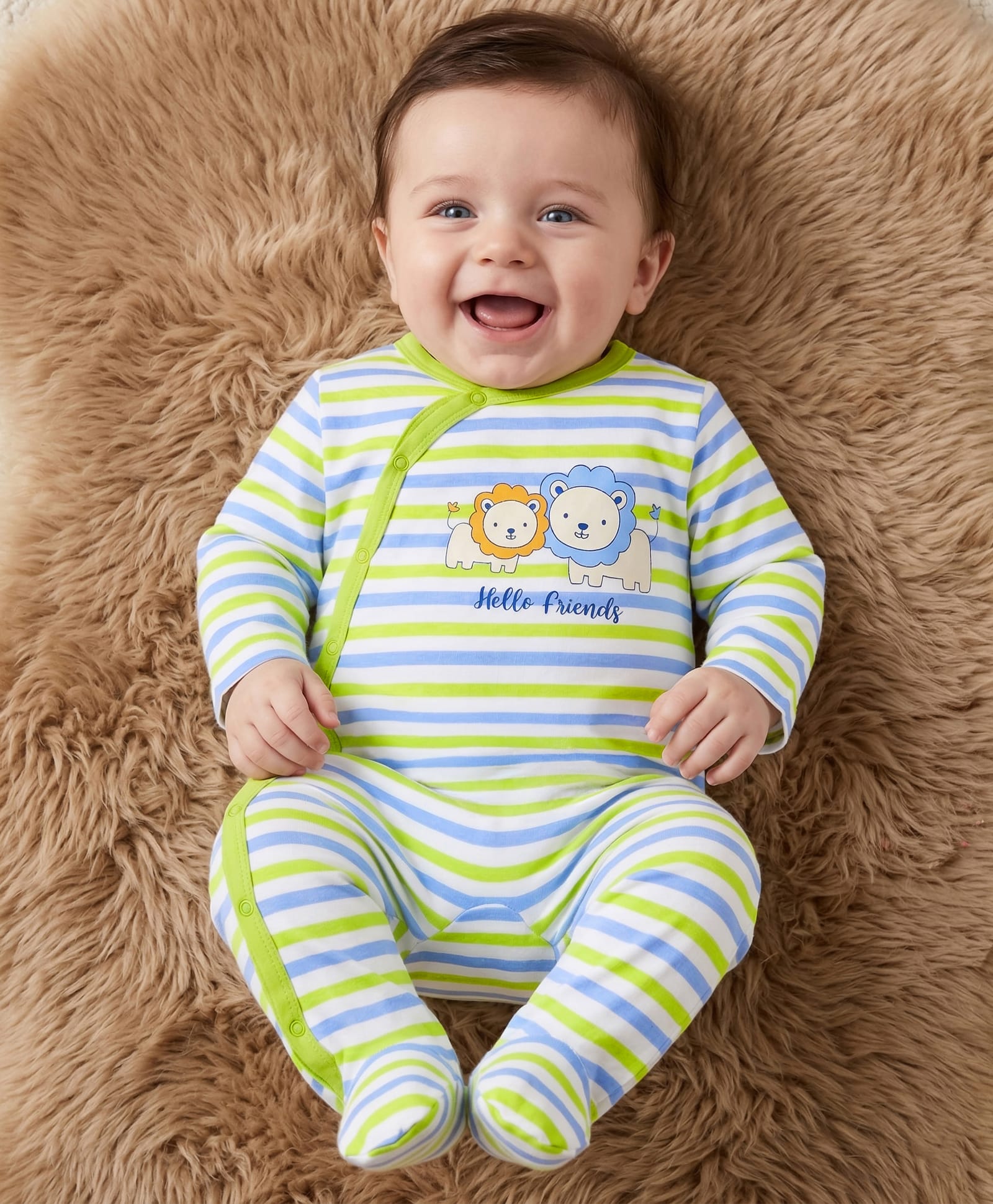 Doodle Poodle Cotton Knit Full Sleeves Footed Sleep Suit Animal Print - White-picture-11