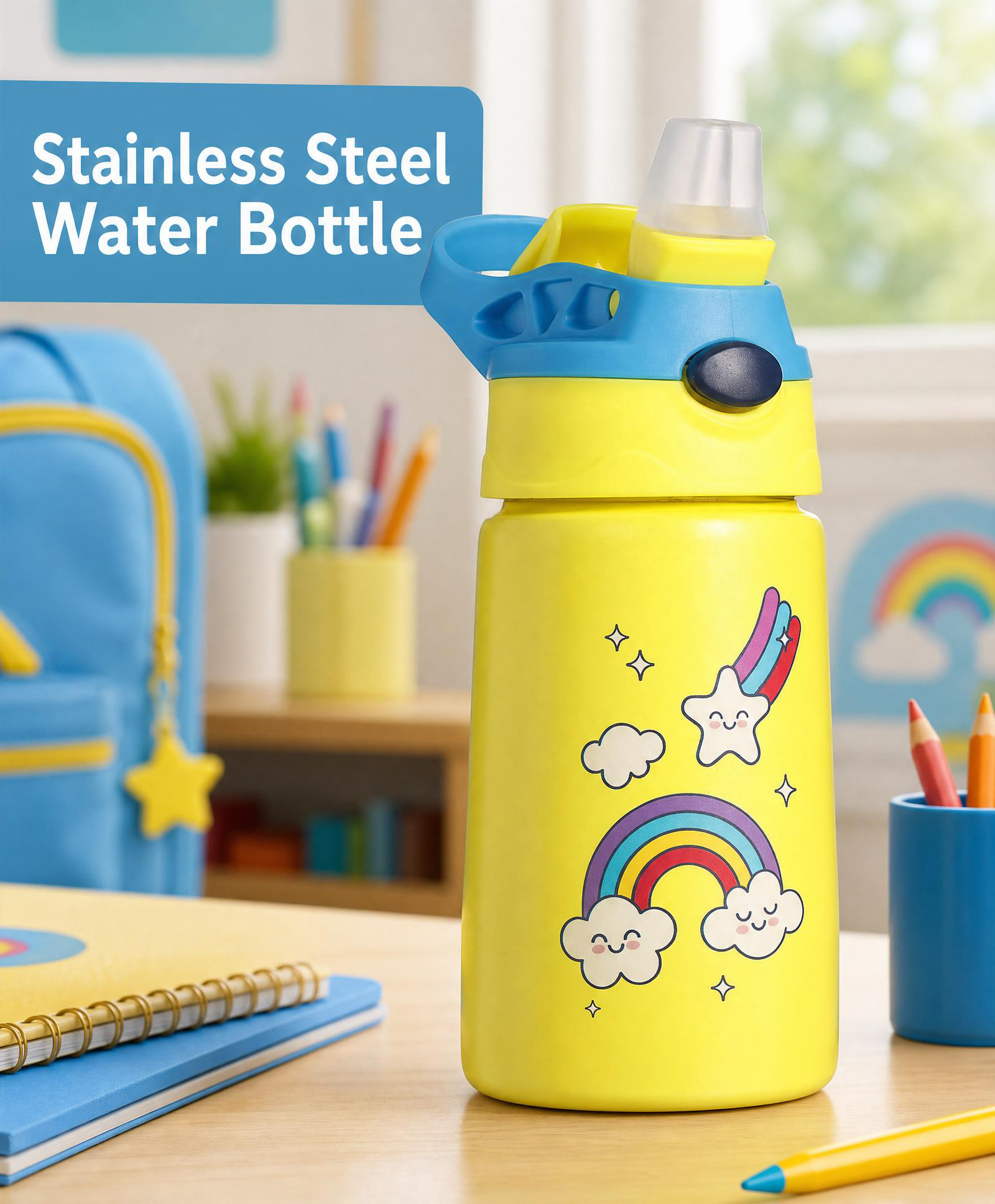 Double Wall Insulated Stainless steel Sipper Bottle Rainbow theme 350 ml-image-28