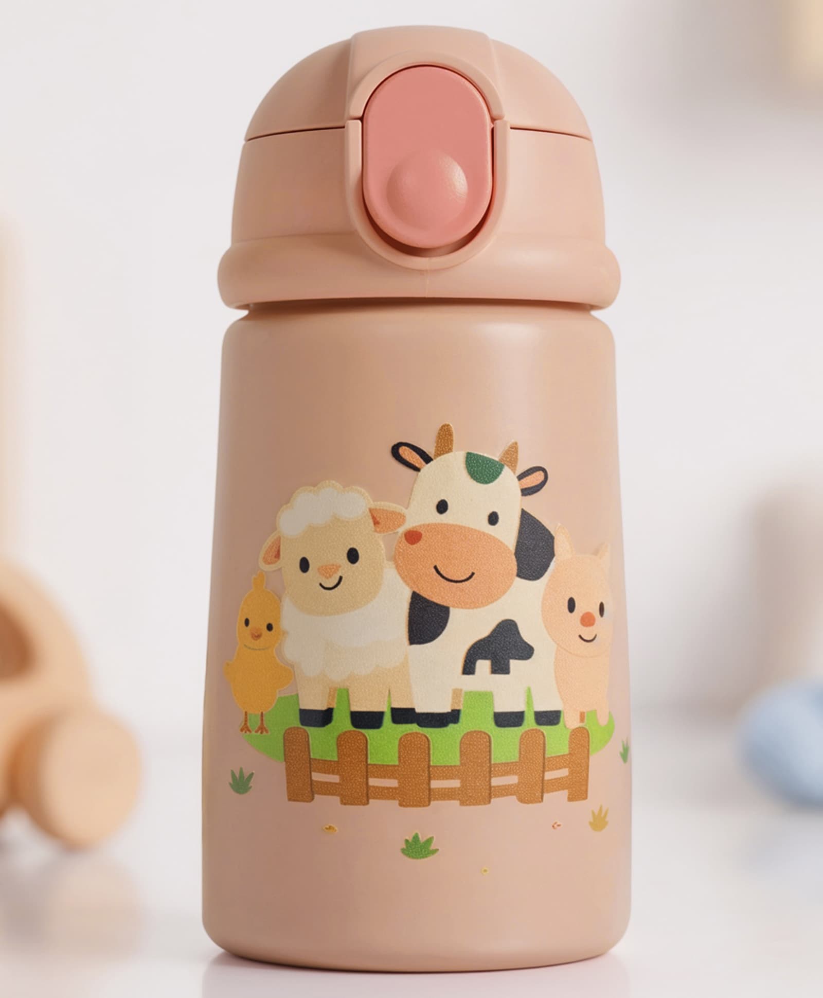 Double Wall Insulated Stainless steel Sipper 350 ml Bottle Cute Farm Friends-image-9