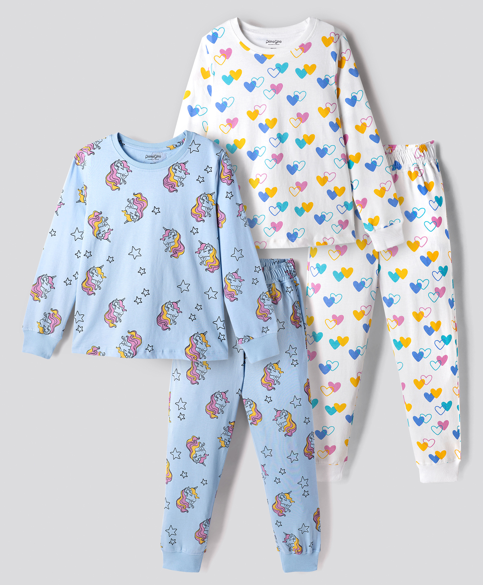 Primo Gino Cotton Knit Full Sleeves Unicorn & Heart Printed Co-Ords T-Shirt & Pyjama Night Suit Pack of 2 - Multicolour-picture-31