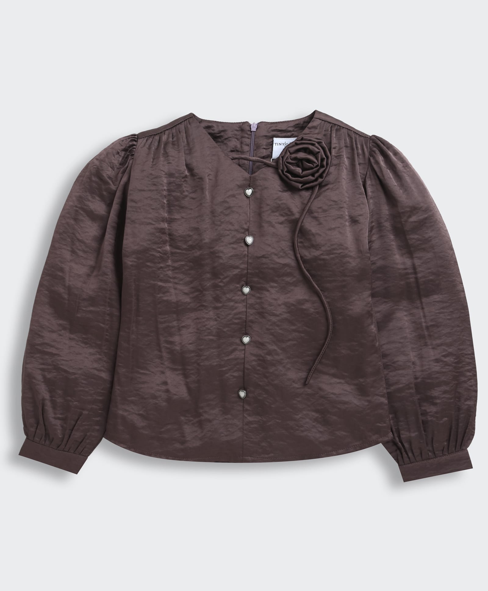 Tiny Girl Full Sleeves Heart Button & Floral Applique Detailed Top - Burgundy-picture-14