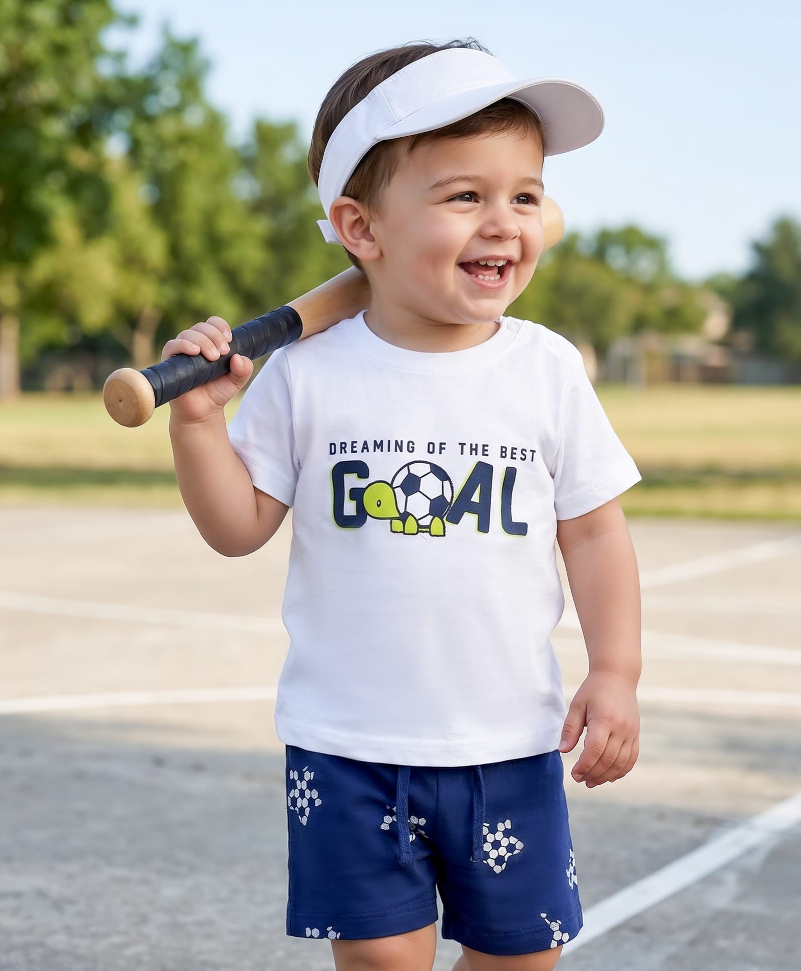 Babyoye 100% Cotton Single Jersey Knit Half Sleeves T-Shirt & Shorts Night-Suit With Football Print - Blue & White-picture-2