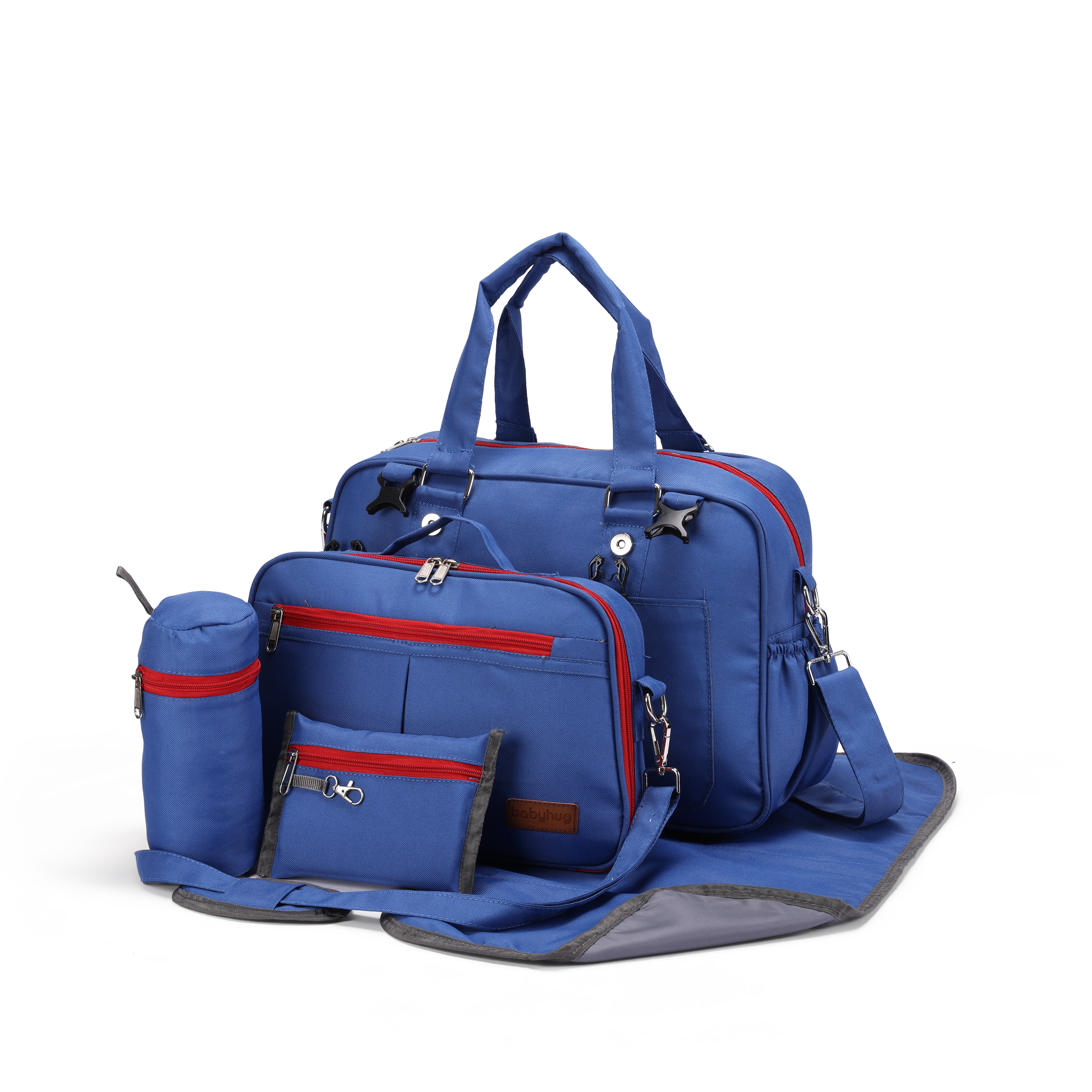 Babyhug Duet Diaper Bag with Diaper Changing Mat and Small Detachable Pouch - Blue| Set of 3 & Insulated Bottle Pouch| Water Resistant Fabric| Multi-carry Option| Durable Zippers| Easy to Maintain-image-13