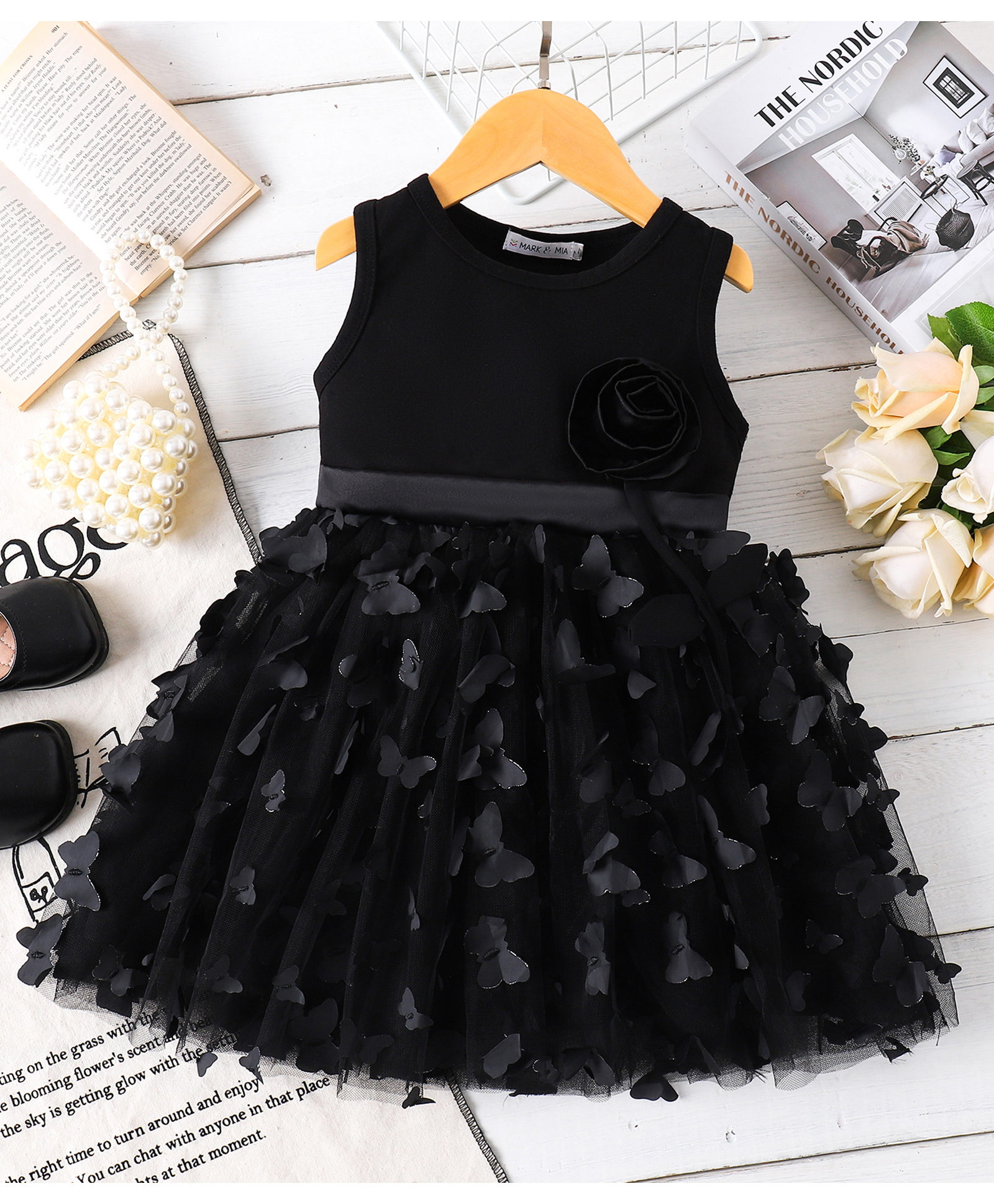 Mark & Mia Sleeveless Party Dress With Floral & Butterfly Applique - Black-image-30