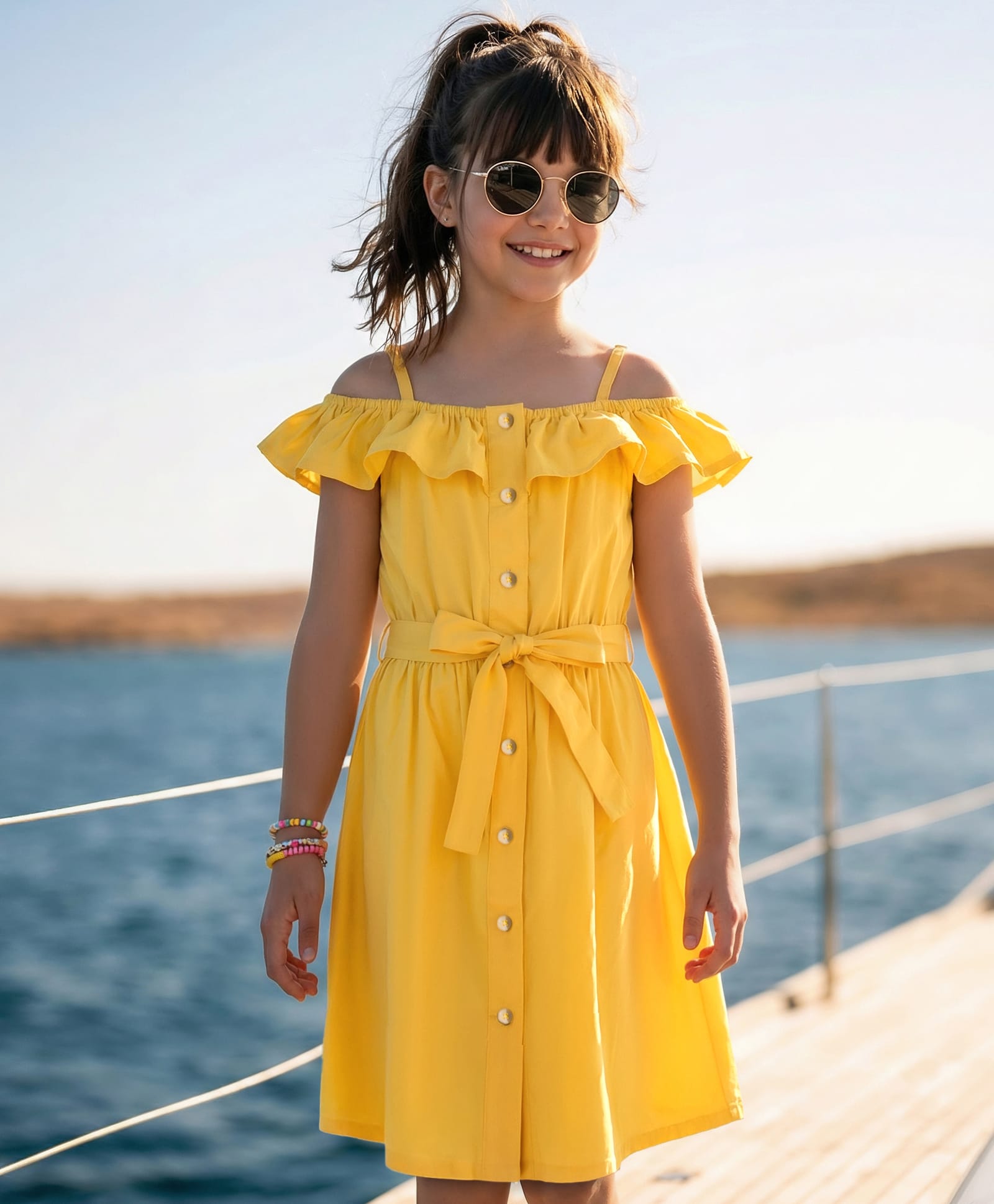 Pine Kids Poplin Woven Sleeveless Solid Dress - Yellow-image-1
