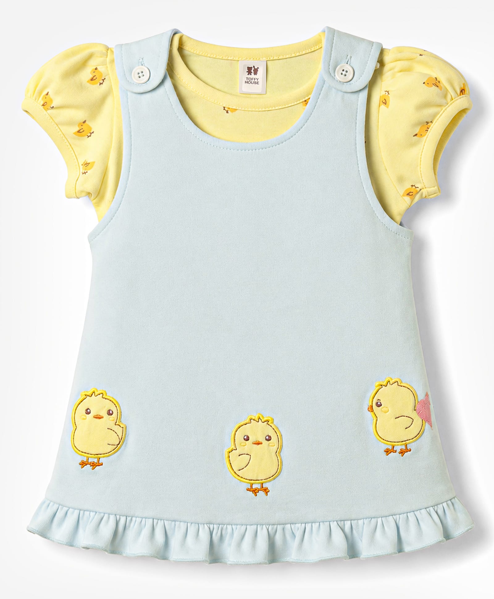 Toffyhouse Interlock Knit Half Sleeves Frocks With Inner Tee Birds Print & Applique - Light Blue-image-37