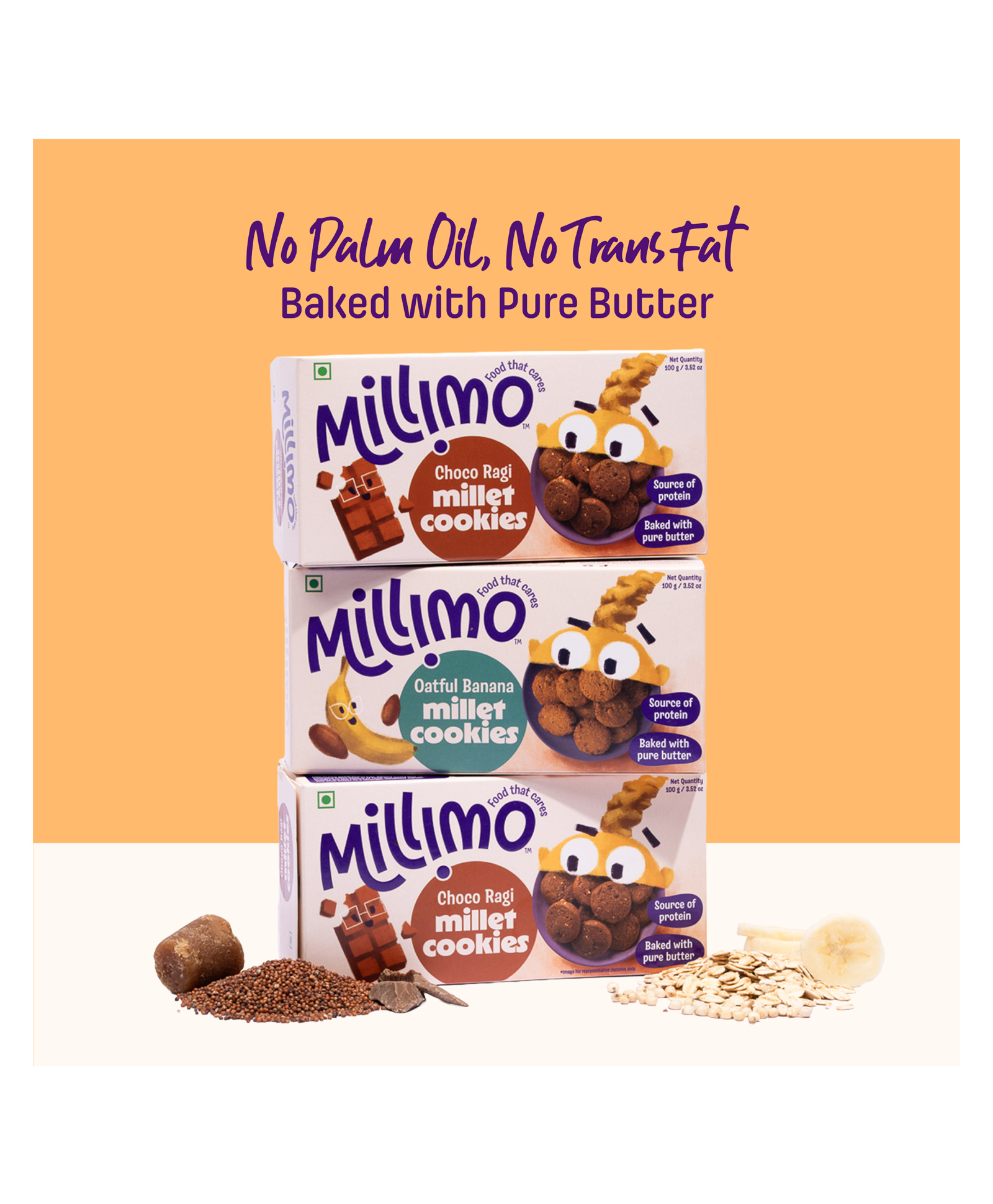 Millimo Healthy Butter Millet Cookies Choco Ragi x2 Oats Banana x1 (300g) | No Maida, No Refined Sugar, No Palm Oil, Butter-Baked | High Iron, Protein, Fibre from Ragi, Jowar, Almonds, Oats, Jaggery-image-21