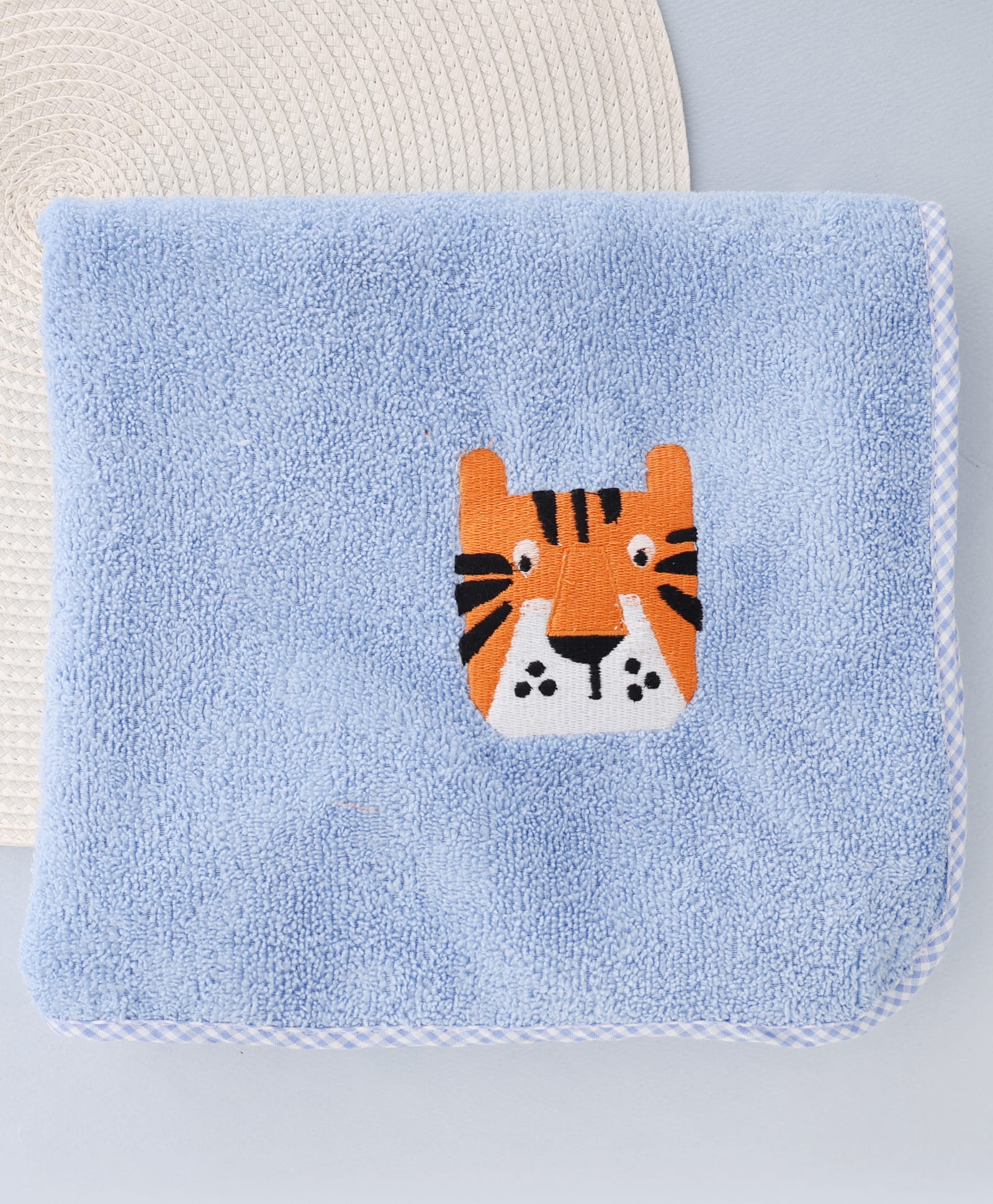 Babyhug Knit Towel with Tiger Embroidery L 95 x B 50.5 cm - Light Blue