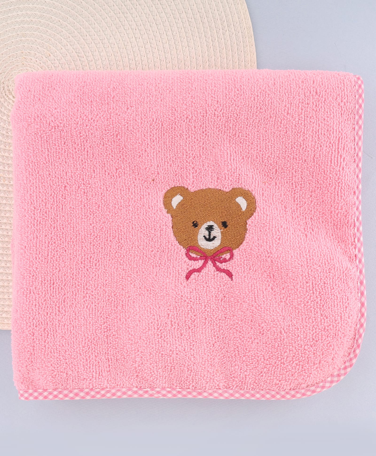 Babyhug Knit Towel with Bear Embroidery L 95 x B 50.5 cm - Light Pink
