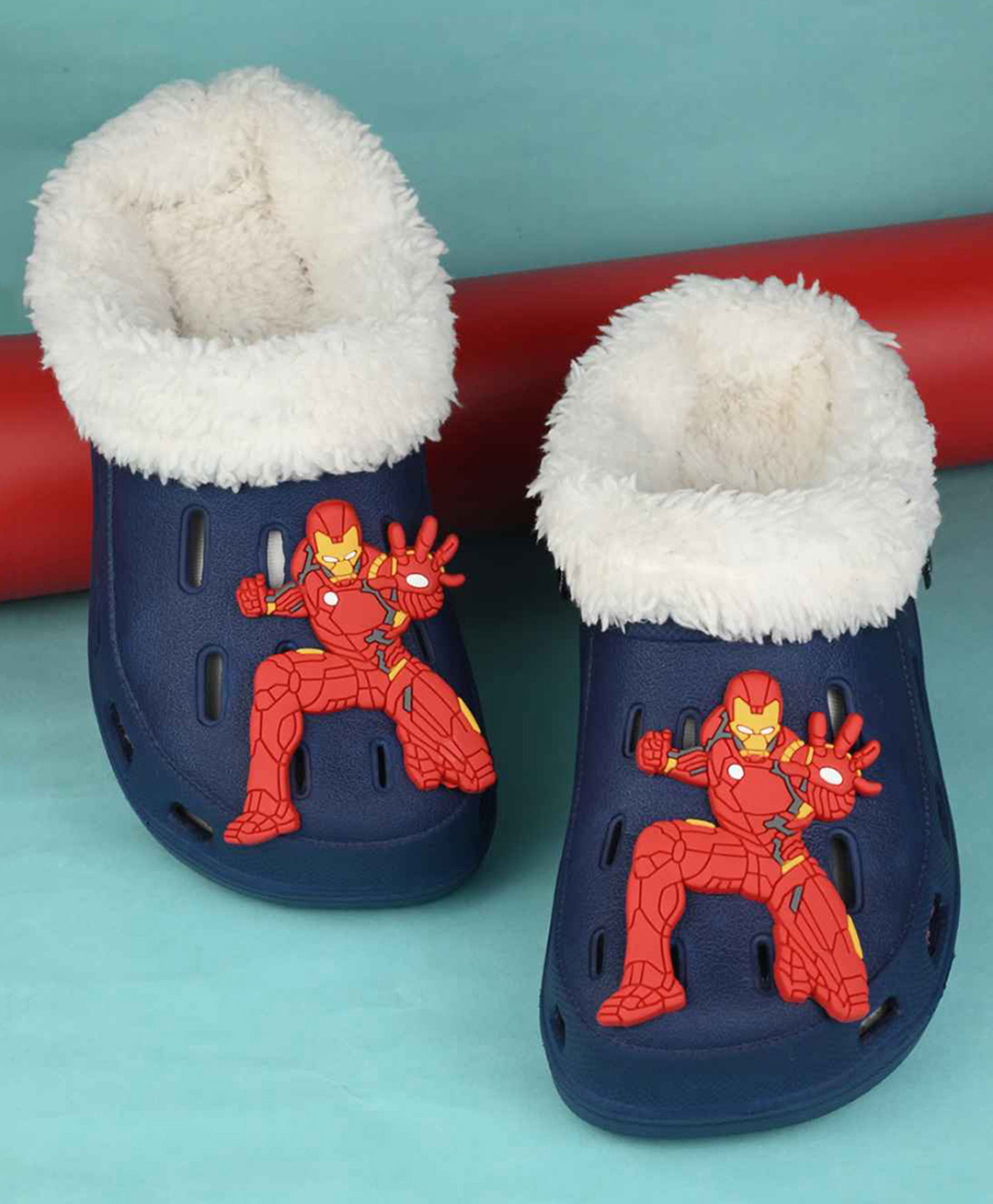 Yellow Bee Marvel Featuring Iron Man Applique & Plush Line Detailed Perforated Winter Clogs - Navy Blue-picture-19
