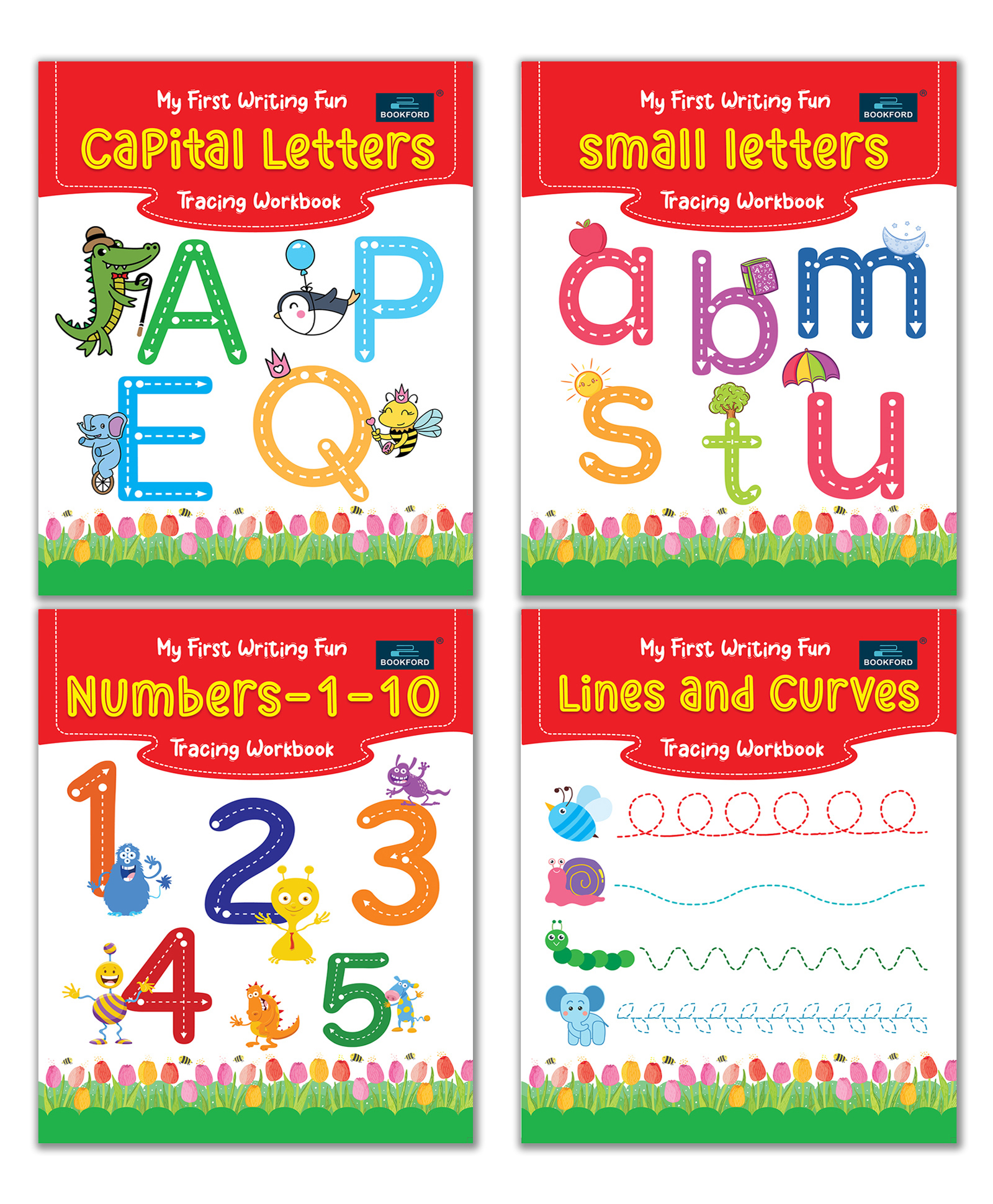 My First Writing Fun Tracing Workbook Set of 4 Capital Letters ABC, Small Letters abc, Numbers 110 & Lines and Curves Practice for Kids-image-13