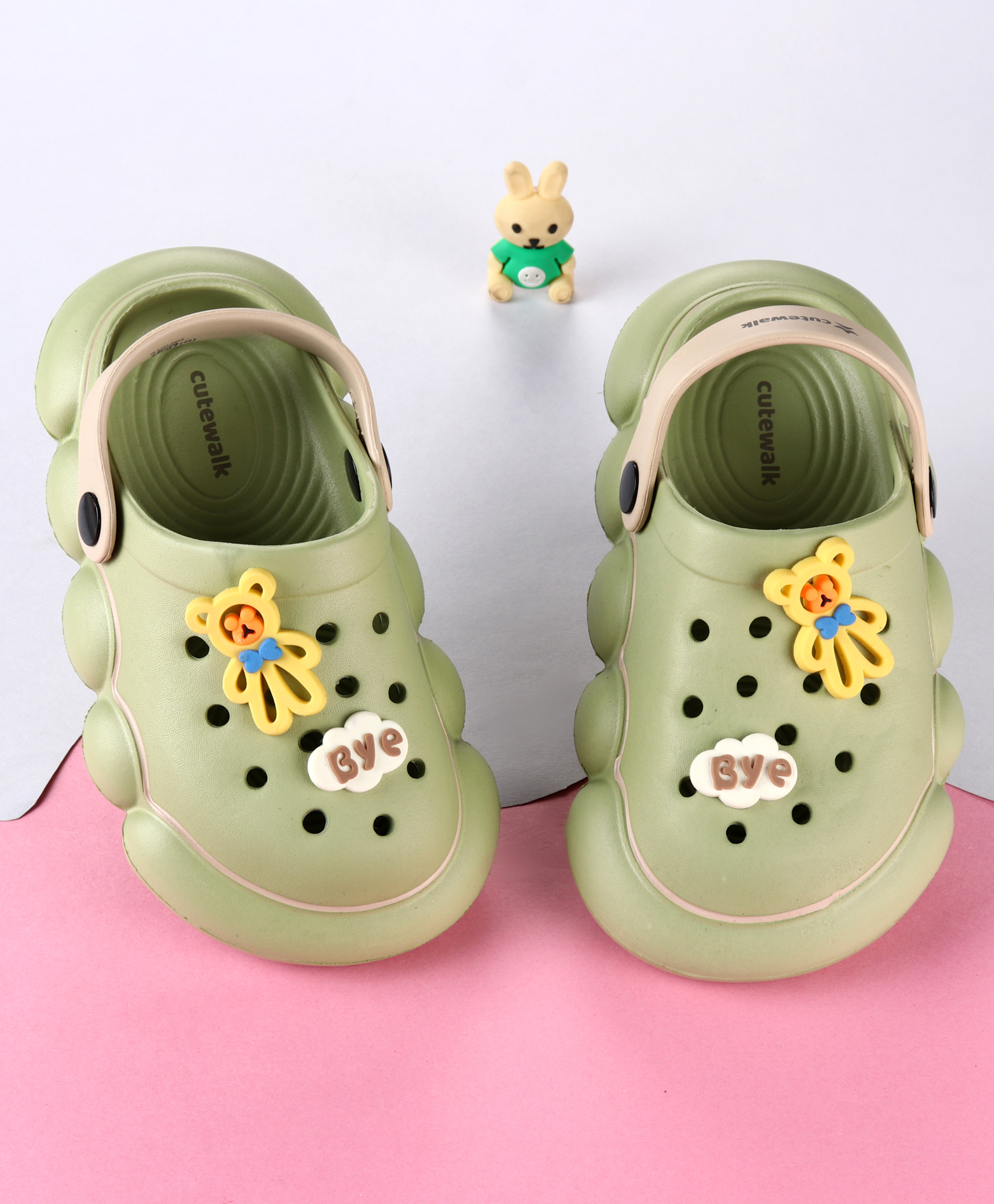 Cute Walk by Babyhug Back Strap Clogs with Applique - Olive Green & Beige-image-42