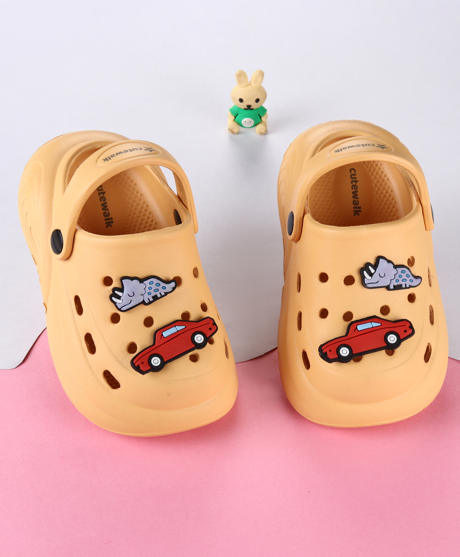 Cute Walk by Babyhug Back Strap Clogs with Car Applique - Mustard-picture-22