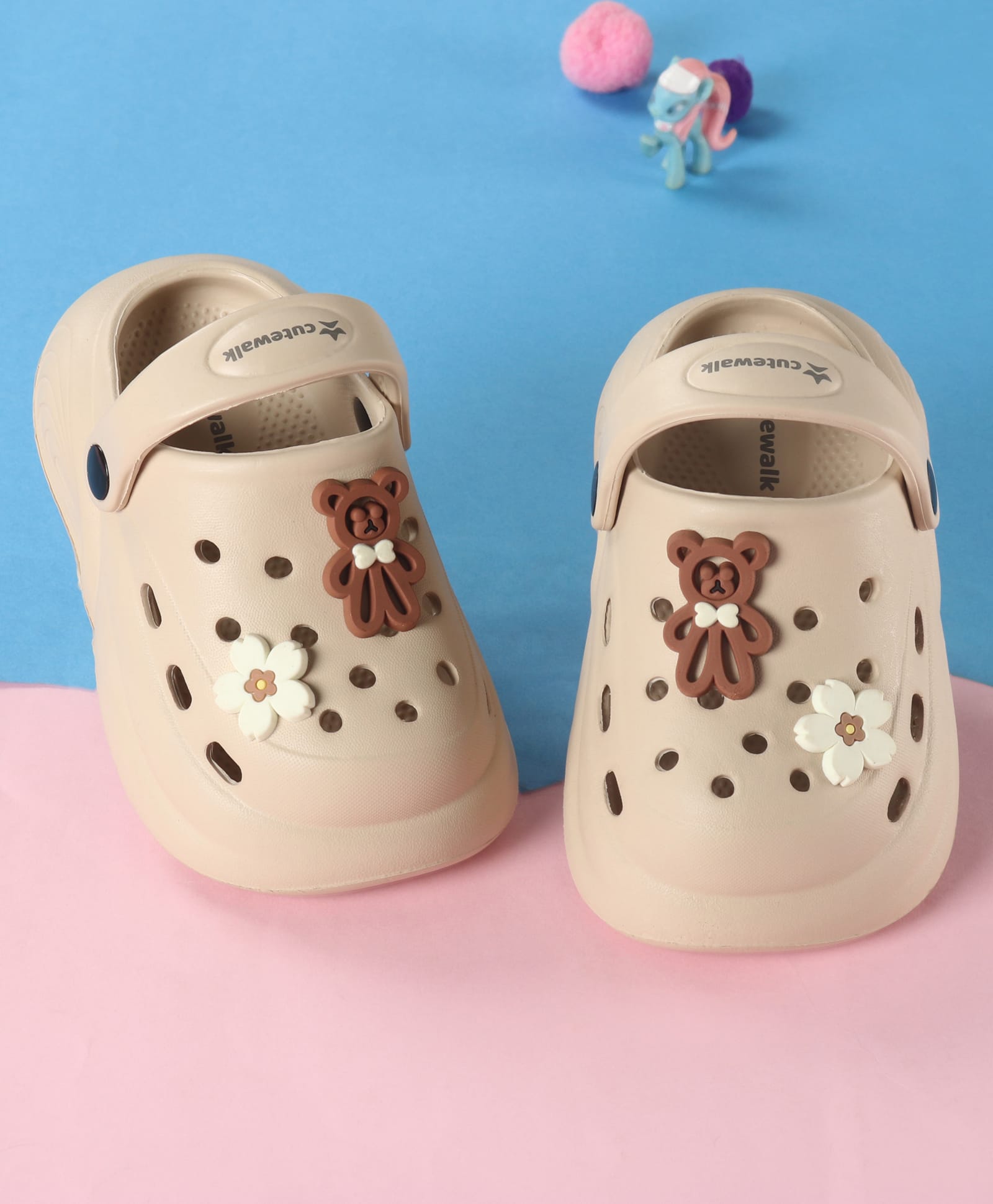 Cute Walk by Babyhug Back Strap Solid Clogs With Floral & Bear Applique - Beige-image-43