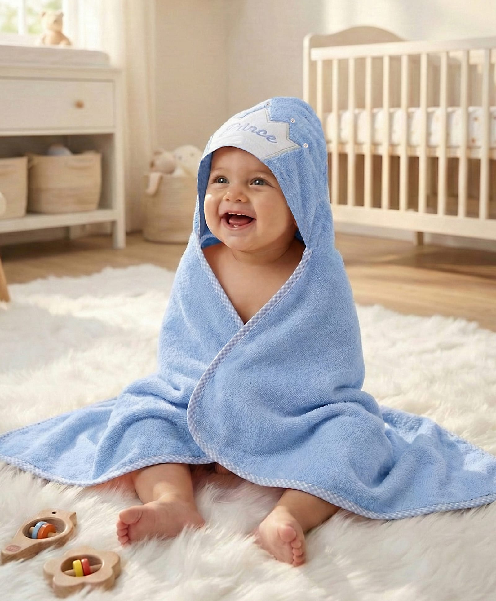 Babyhug Microfiber Knit Hooded Towel With Text Embroidery Light L 76 x B 69 cm - Blue-image-39