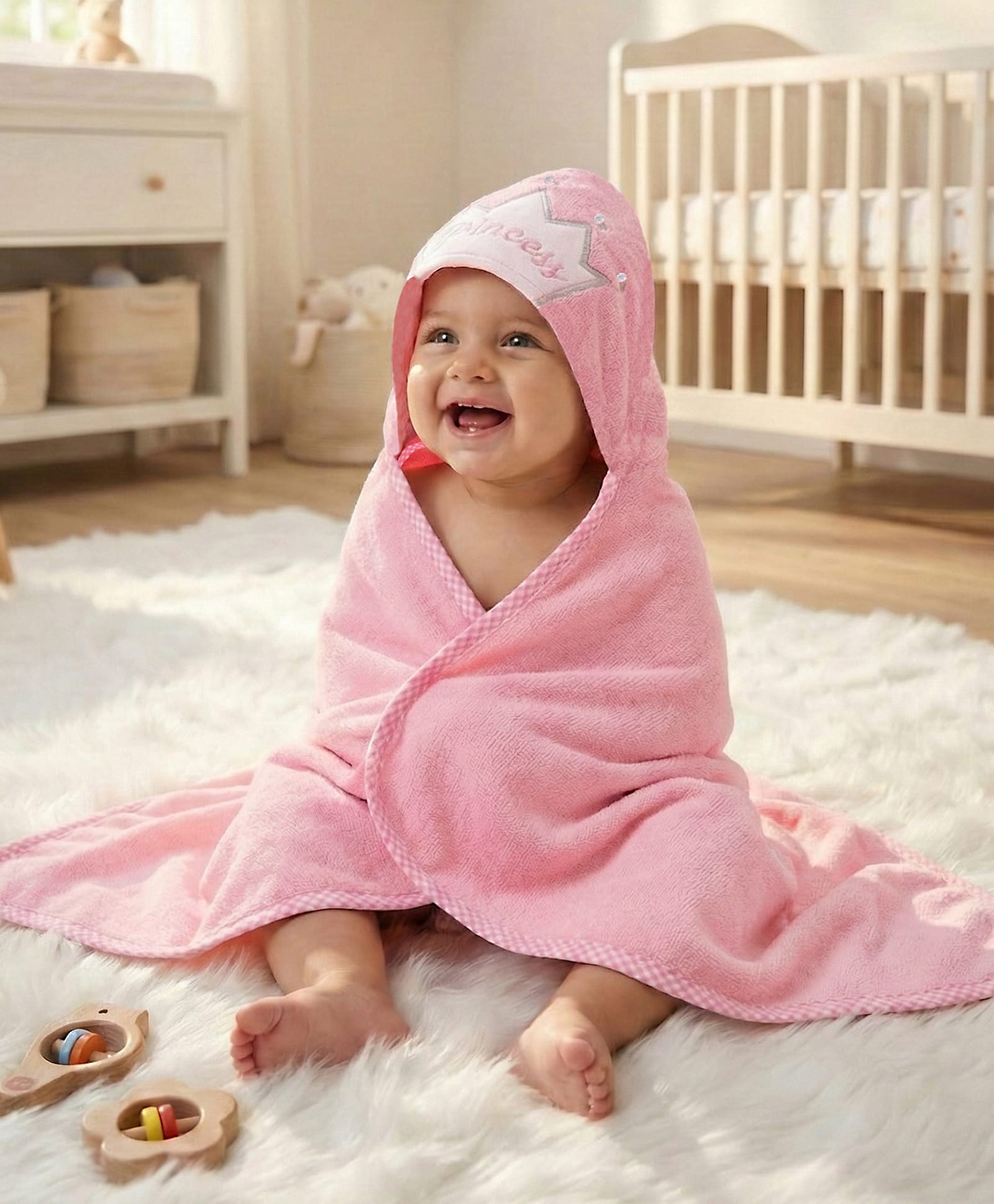 Babyhug Microfiber Knit Hooded Towel With Text Embroidery L 76 x B 69 cm - Pink-image-38