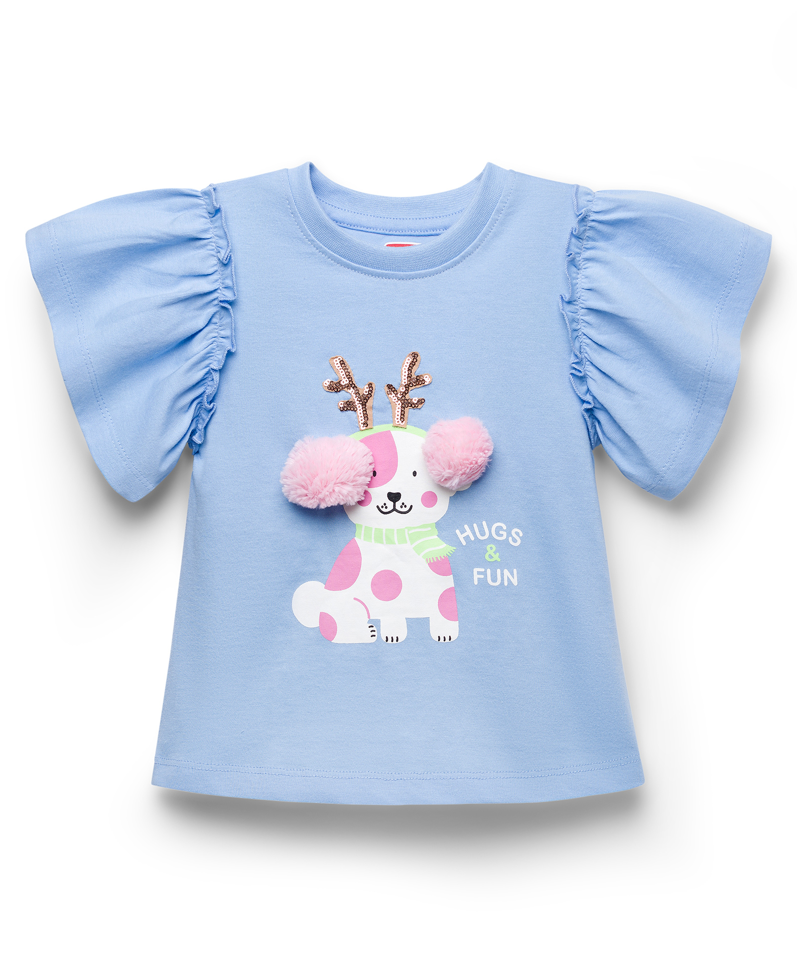 Babyhug Cotton Knit Half Sleeves T-Shirt With Dog Print & Sequin Detailing - Multicolor