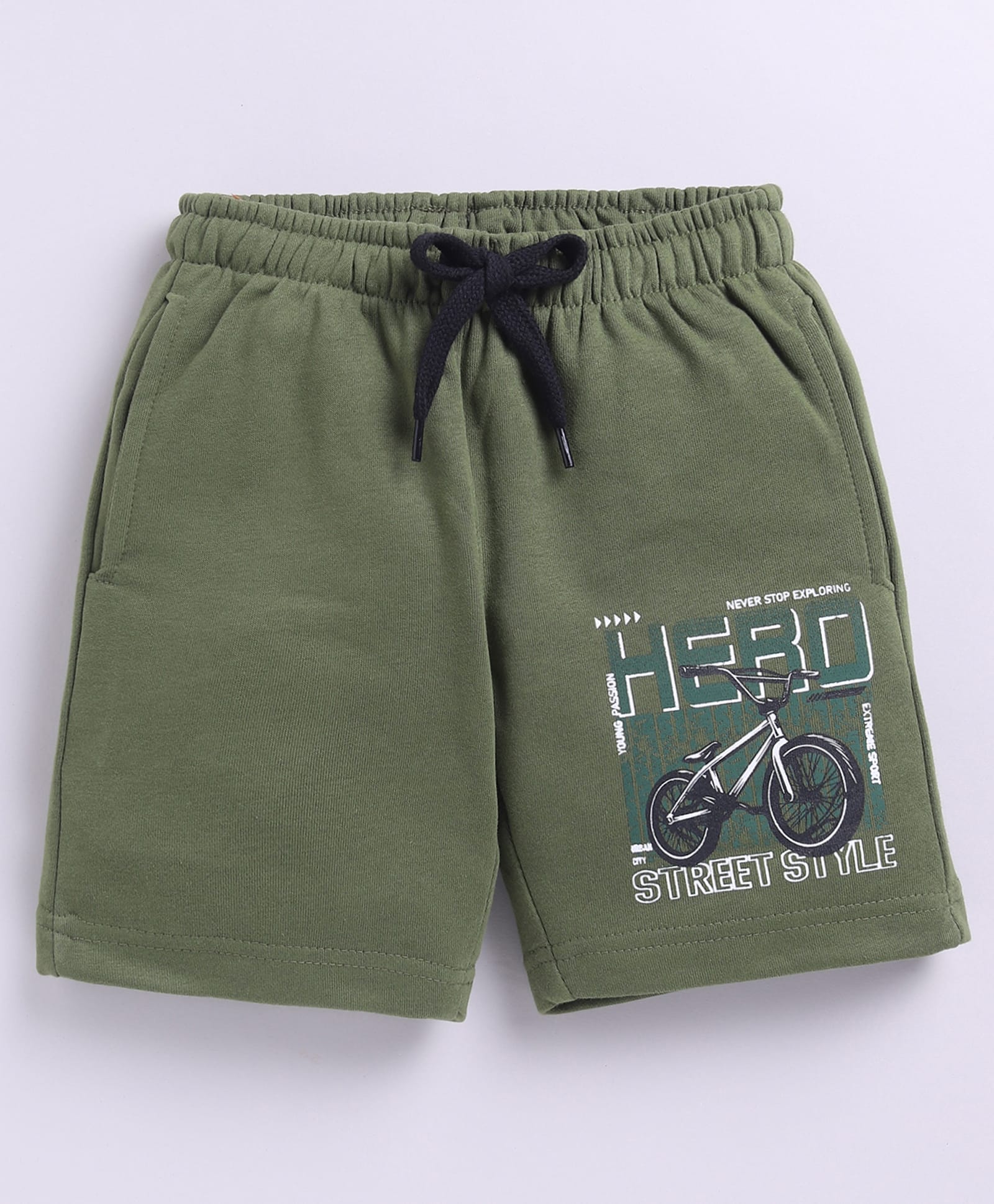 Parrot Crow Cotton Knit Hero Text Bicycle Printed Shorts - Green-picture-30