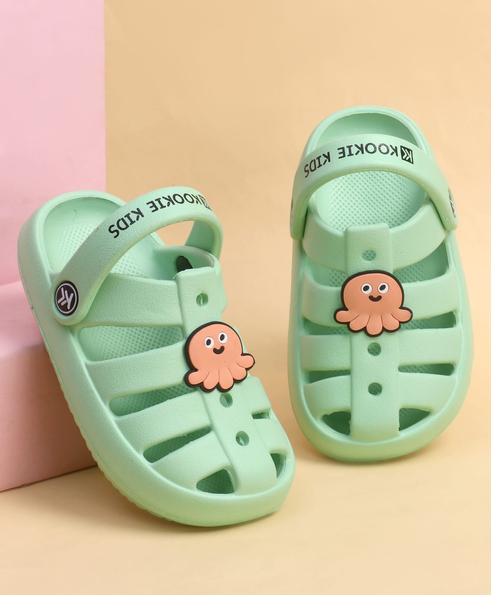 Kookie Kids Back Strap Clogs with Octopus Applique - Green-image-39
