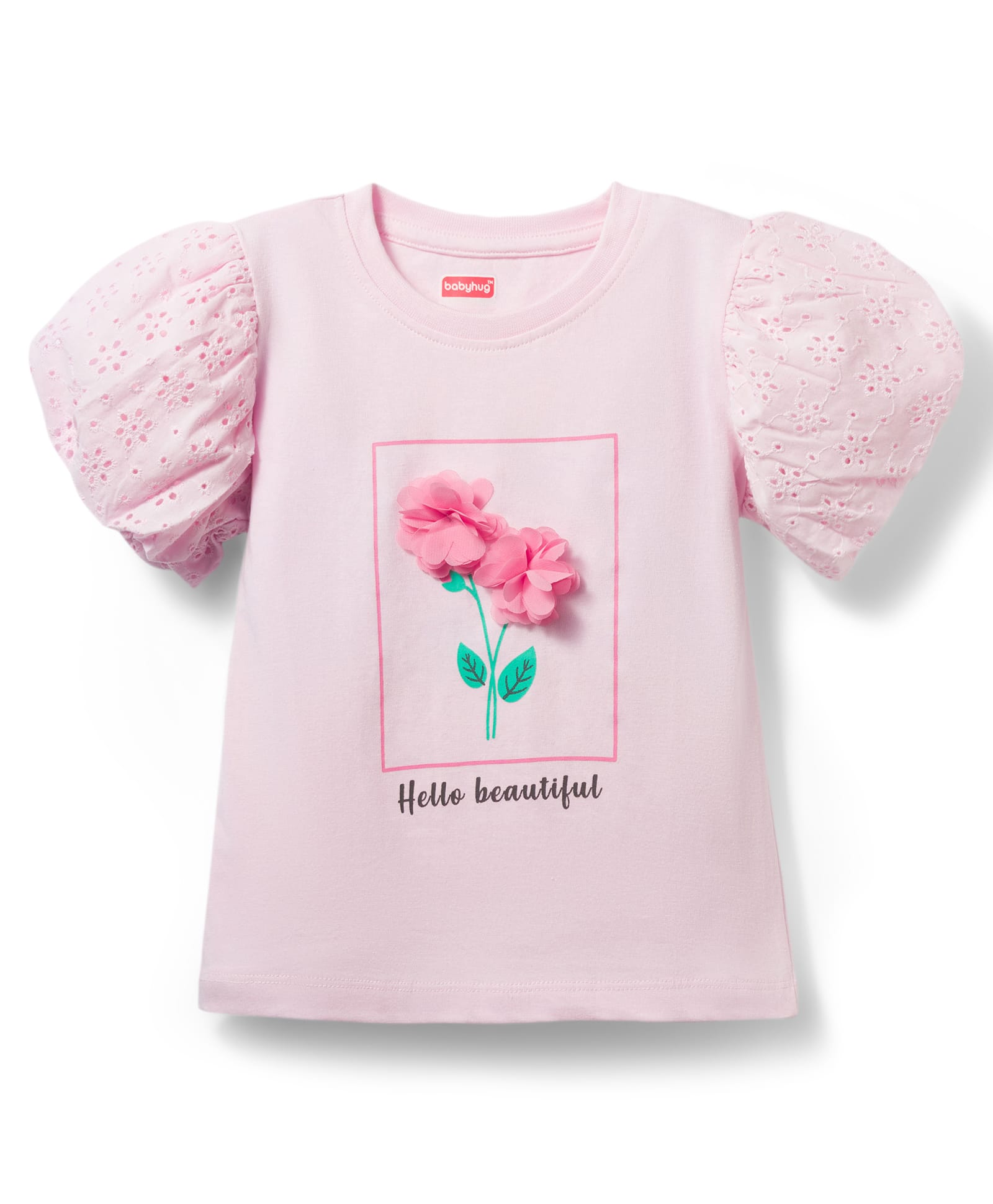 Babyhug Cotton Knit Half Sleeves T-Shirt With Floral Applique - Pink-picture-26