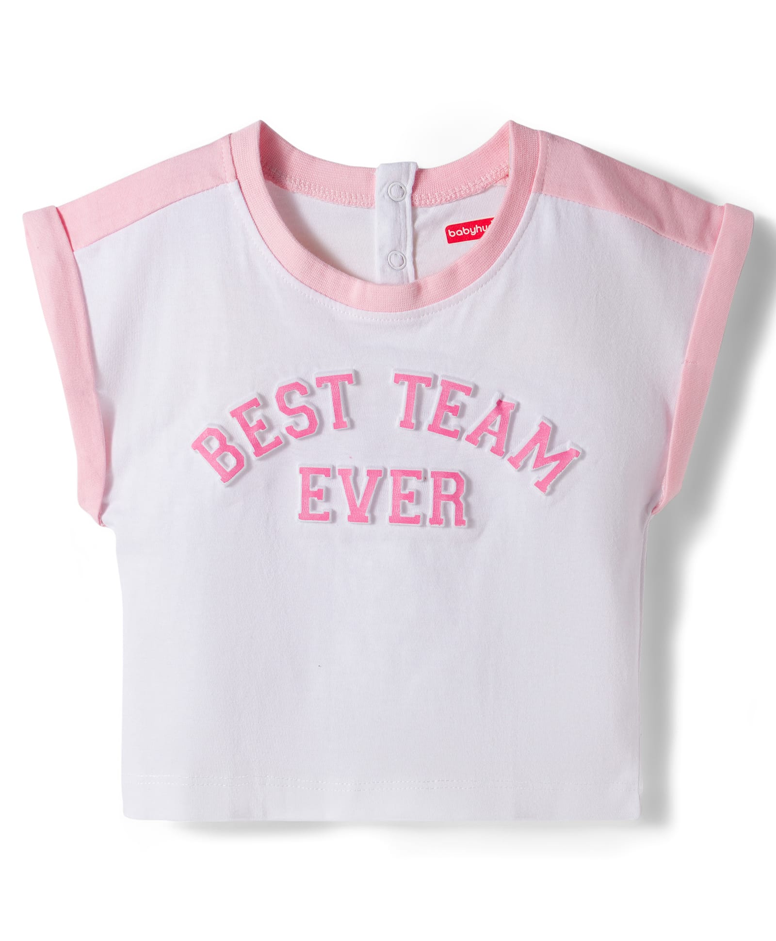 Babyhug Cotton Knit Half Sleeves Oversized T-Shirt With Best Team Ever Print - White-image-6