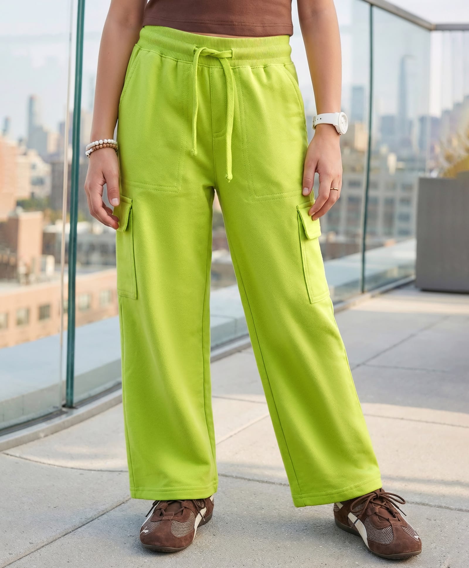 Pine Kids Knit Full Length Solid Lounge Pant - Lime Green-image-40