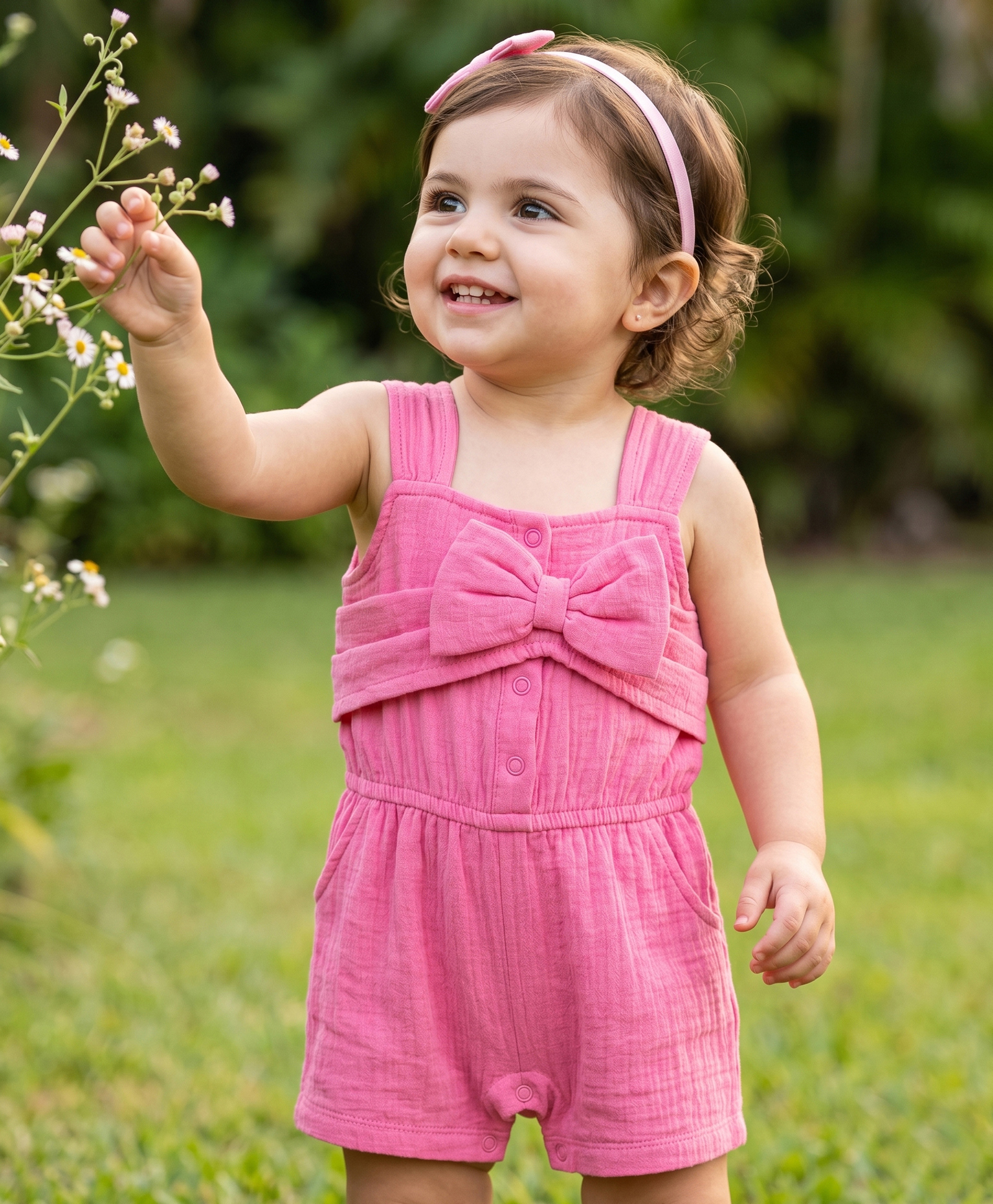 Babyoye Cotton Woven Sleeveless Jumpsuit With Bow Applique - Pink-image-42