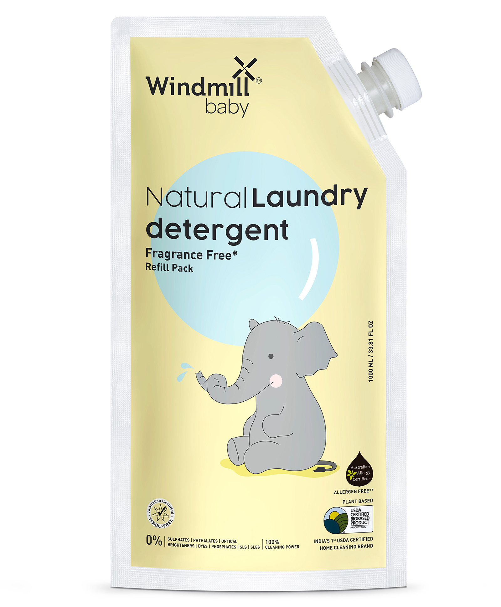 Windmill Baby Natural Laundry Detergent Fragrance Free Refill Pack - 1000 ml