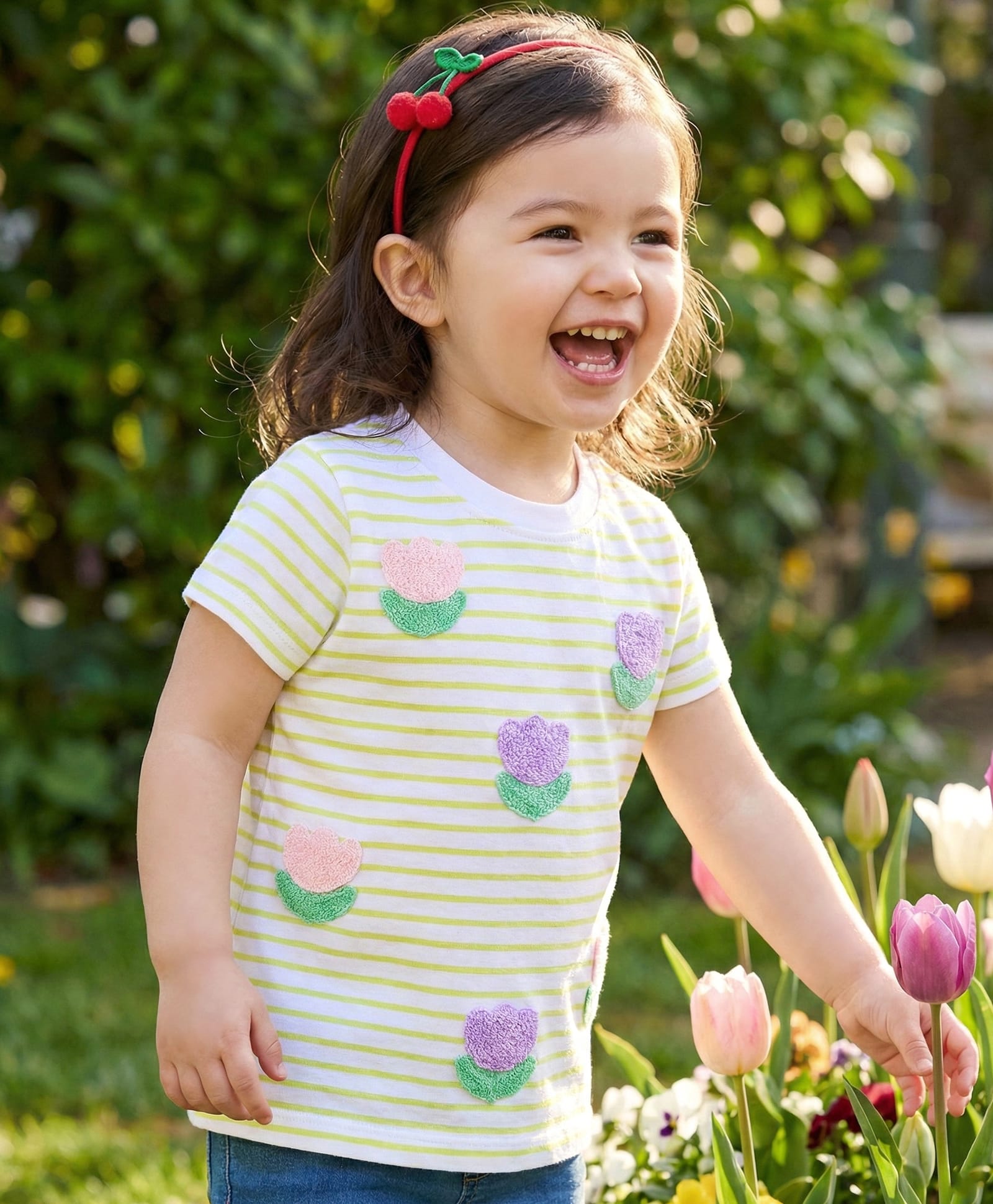 Babyhug 100% Cotton Knit Half Sleeves Floral Embroidered Striped T-Shirt - Multicolour-image-39