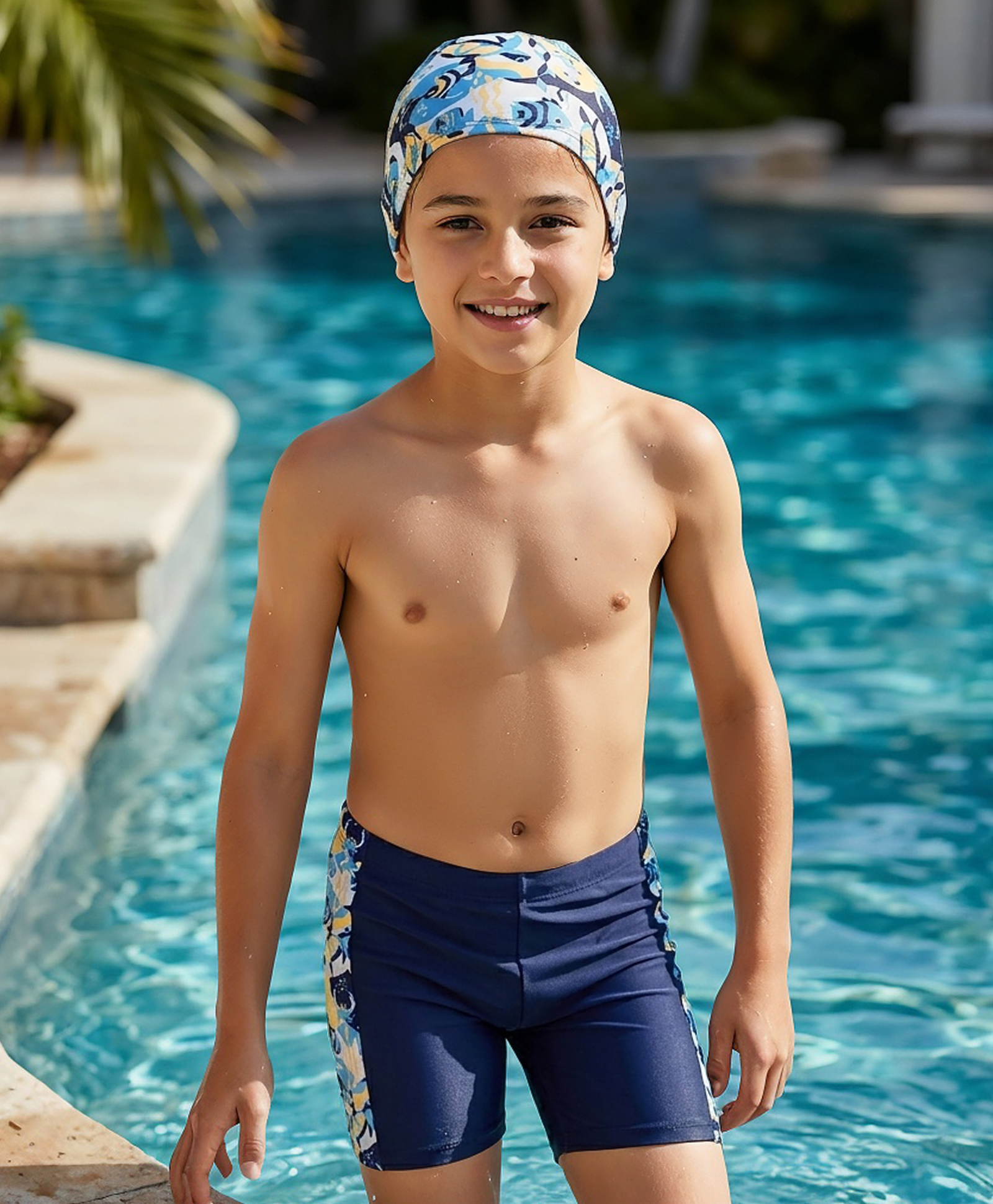 Pine Active Sea Life Printed Swimming Trunk & Cap - Navy Blue-picture-4
