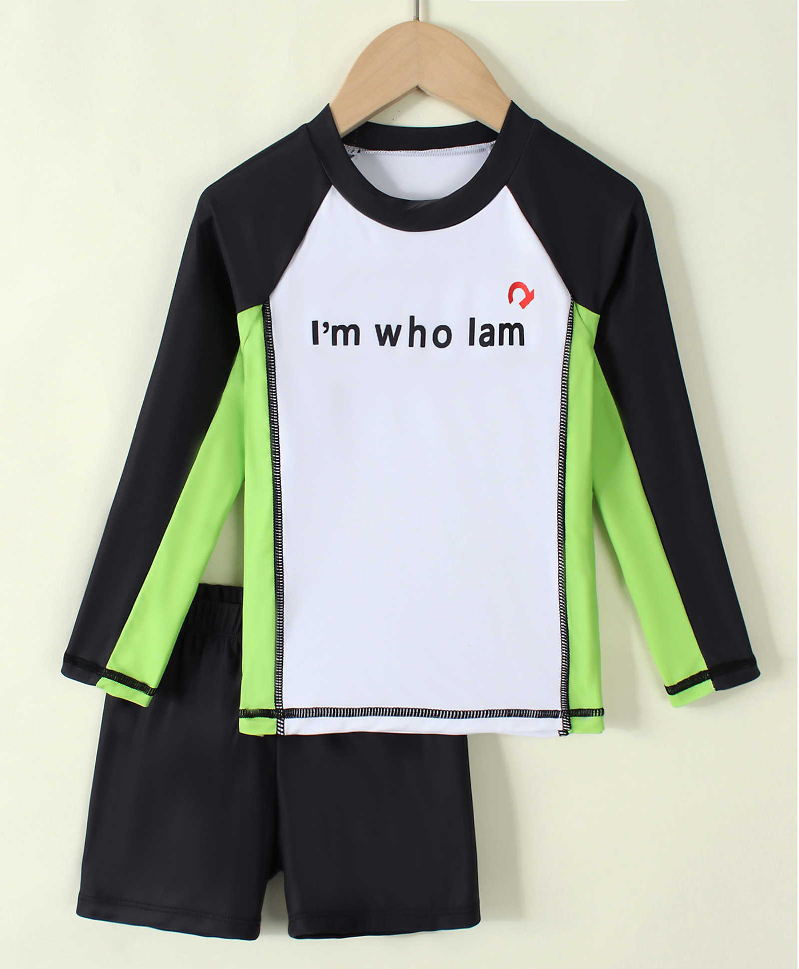 Mark & Mia Raglan Full Sleeves Text Printed Two Piece Swimsuit - Black