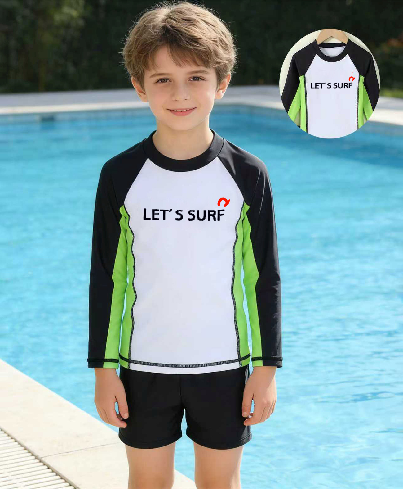Mark & Mia Raglan Full Sleeves Text Printed Two Piece Swimsuit - Black-picture-24