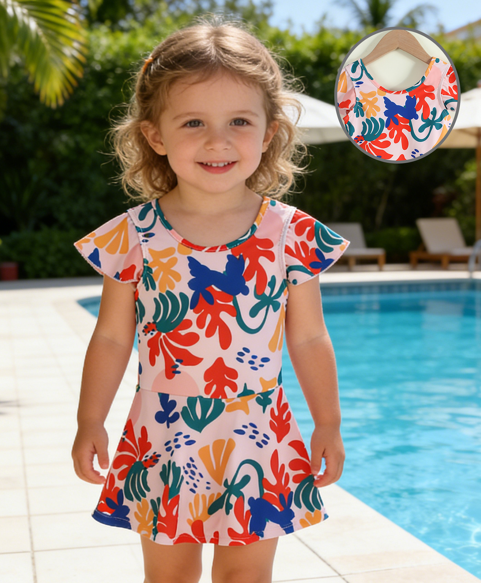 Mark & Mia Half Sleeves Printed Frock Swimsuit - Multicolour
