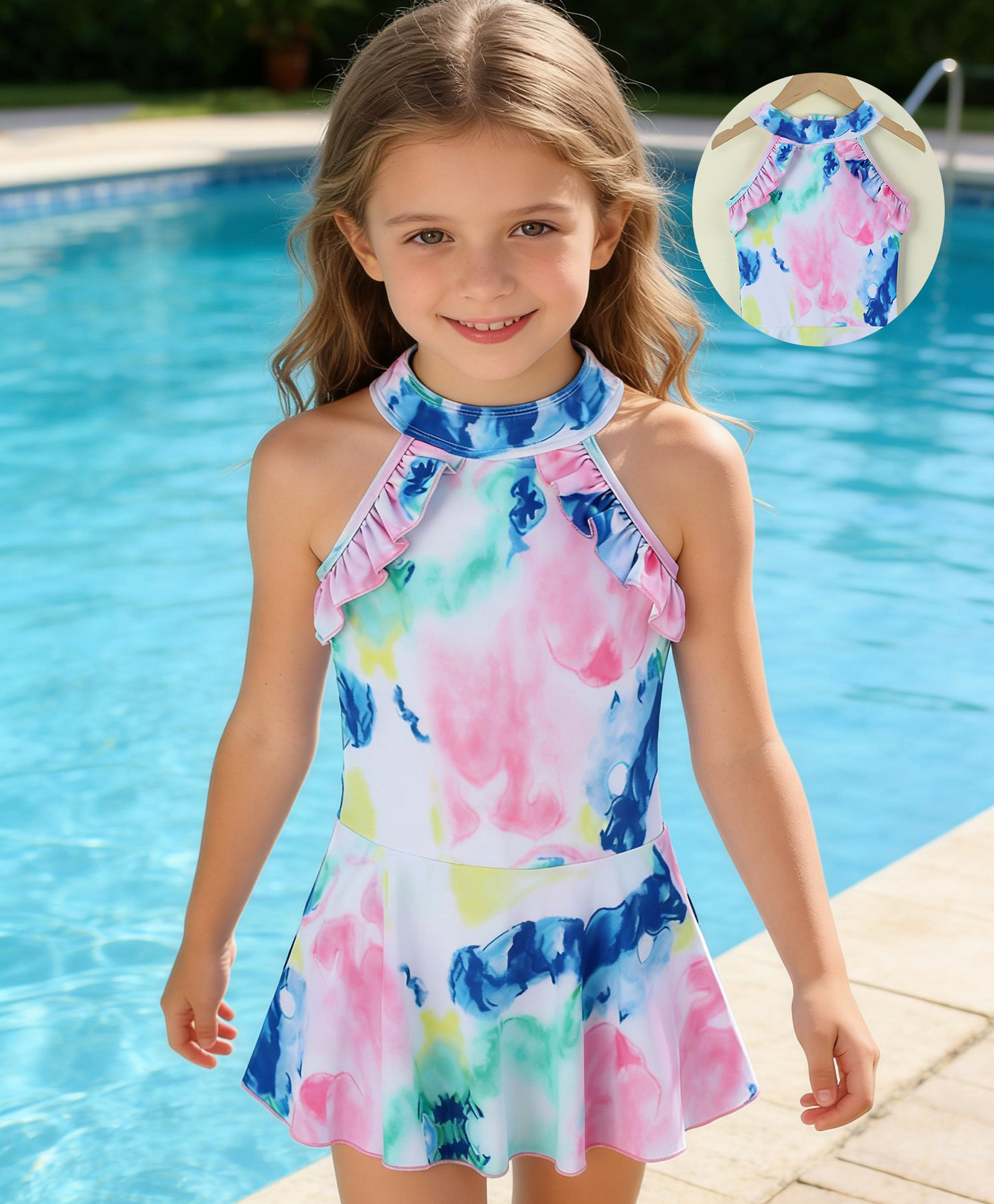 Mark & Mia Sleeveless Printed Frock Swimsuit - White & Blue-image-44