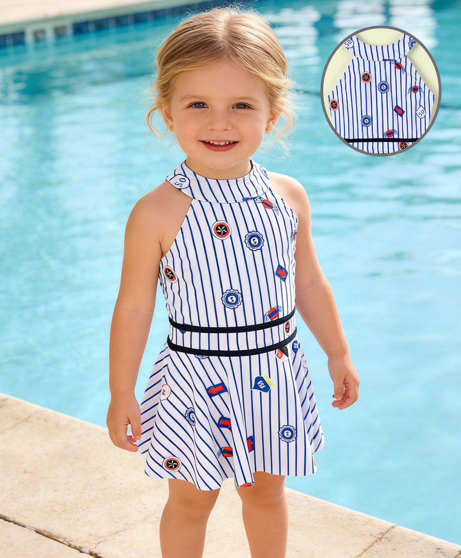 Mark & Mia Sleeveless Striped Frock Swimsuit - Blue-image-17