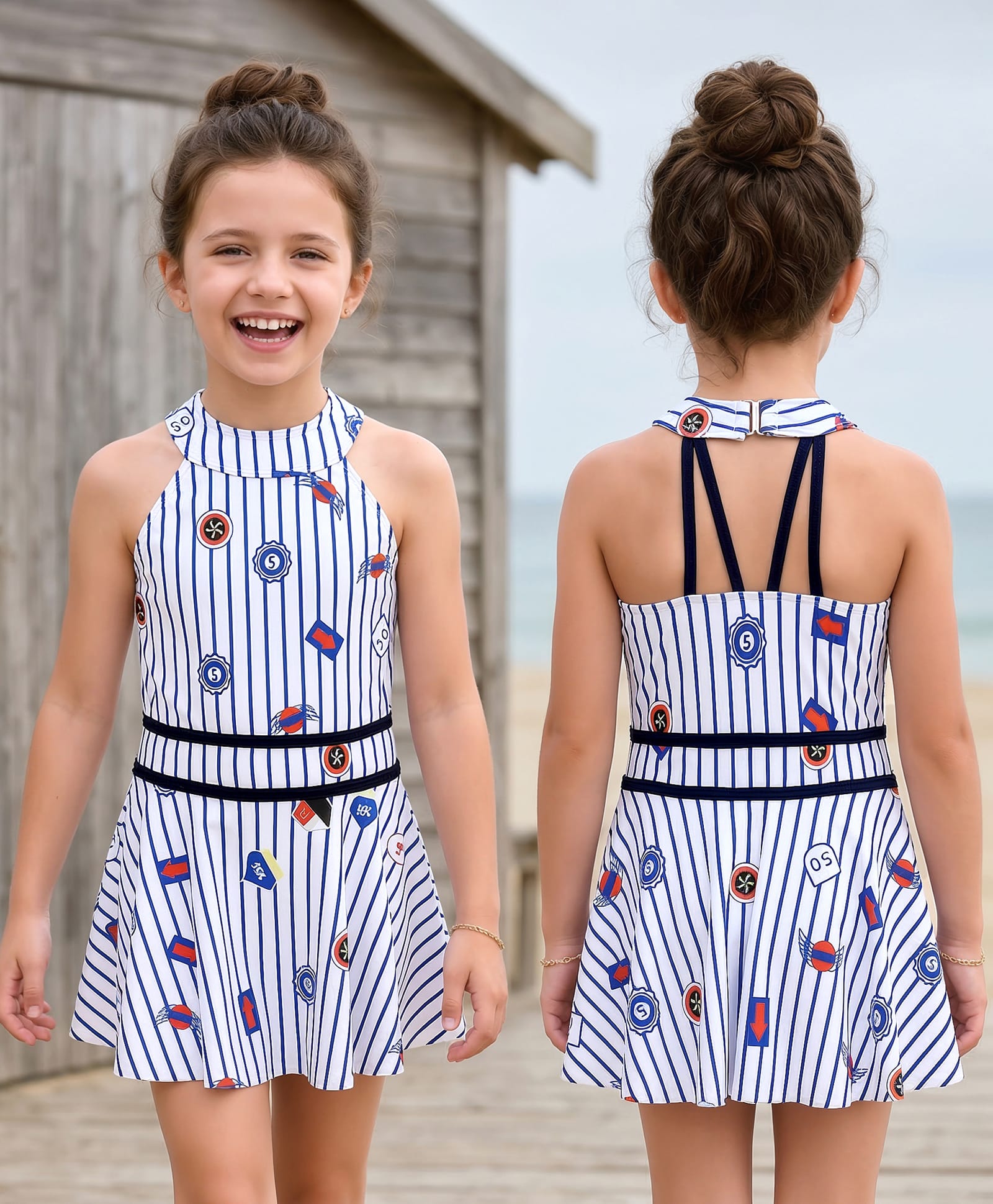 Mark & Mia Sleeveless Striped Frock Swimsuit - Blue-picture-38