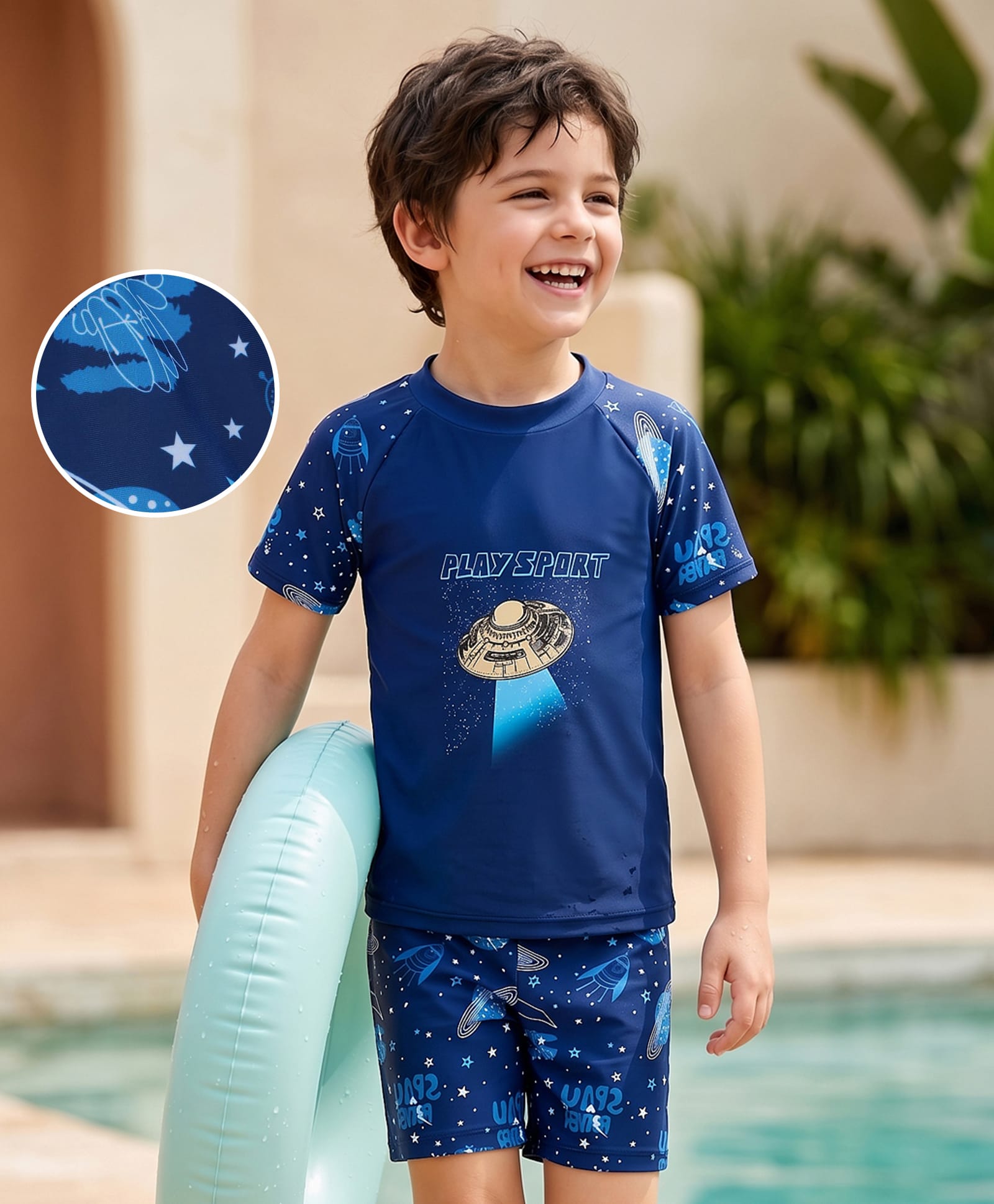Mark & Mia Half Raglan Sleeves Two Piece Swimsuit with Space Theme Print - Navy Blue-picture-20