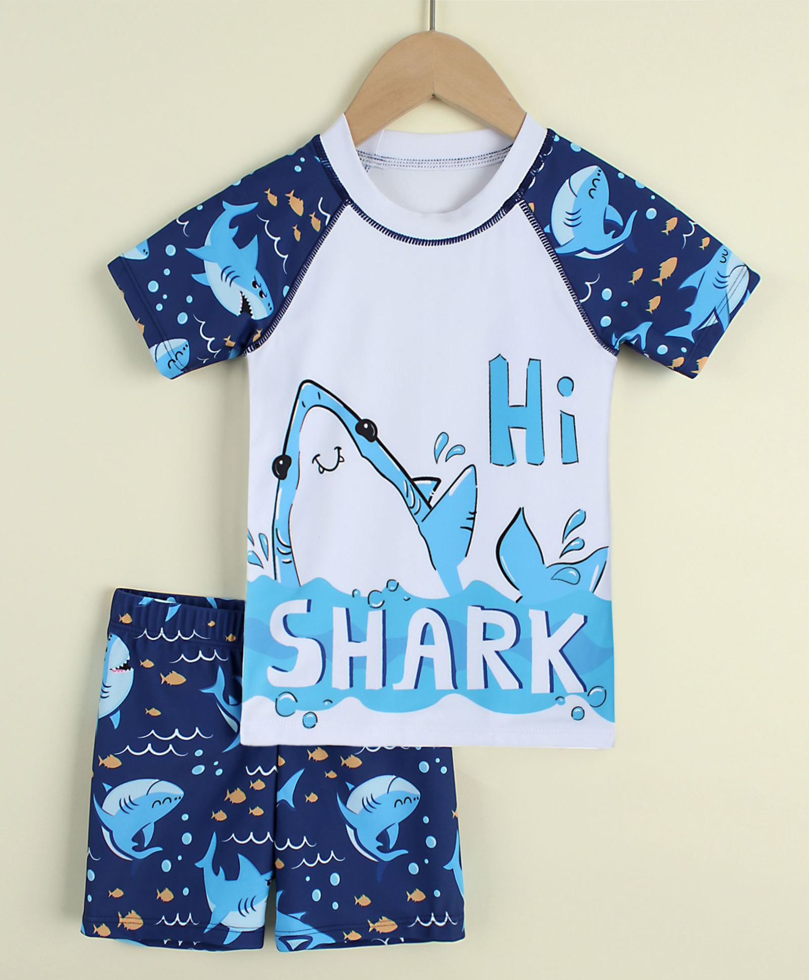 Mark & Mia Half Raglan Sleeves Two Piece Swimsuit with Shark Print - Blue-image-14