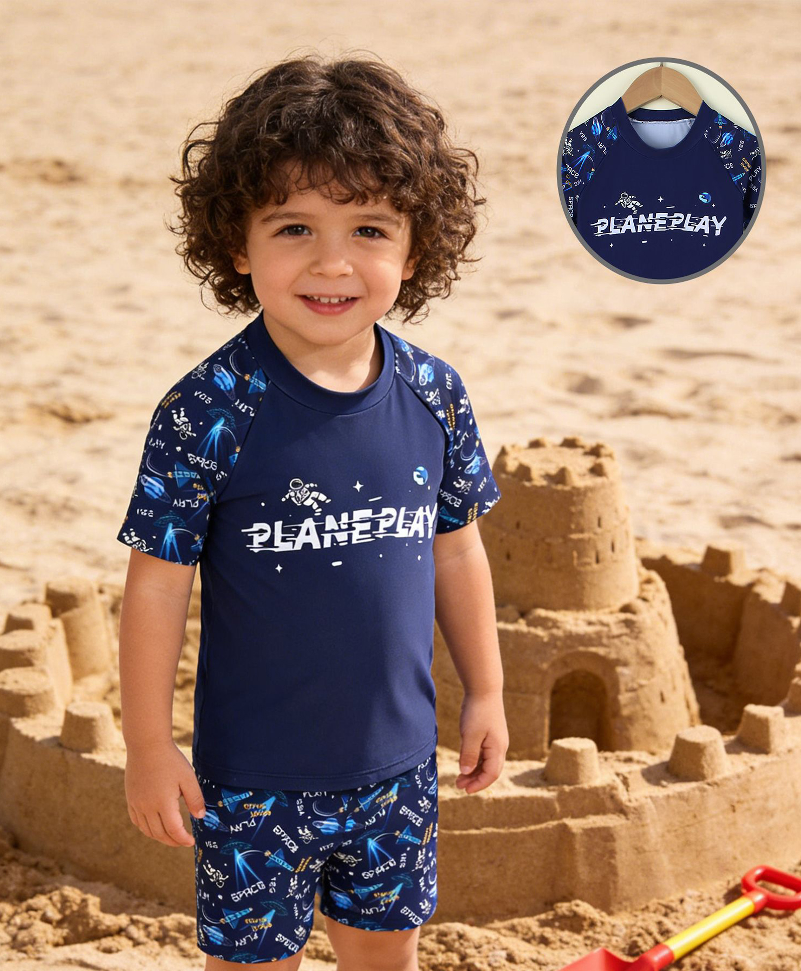 Mark & Mia Half Raglan Sleeves Two Piece Swimsuit With Space Theme Print - Navy Blue-image-19