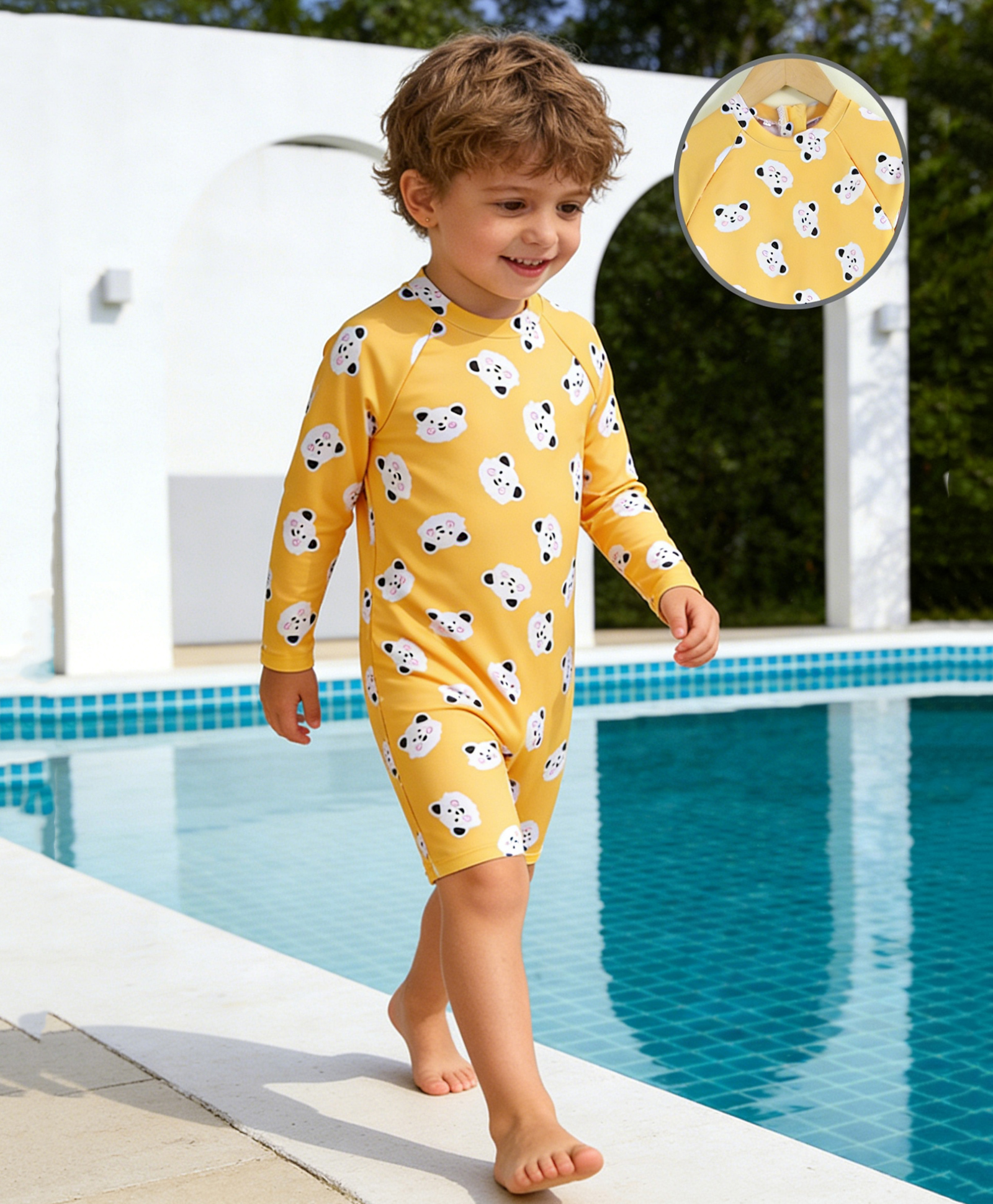 Babyhug Raglan Half Sleeves Animal Printed Legged Swimsuit - Yellow-image-31