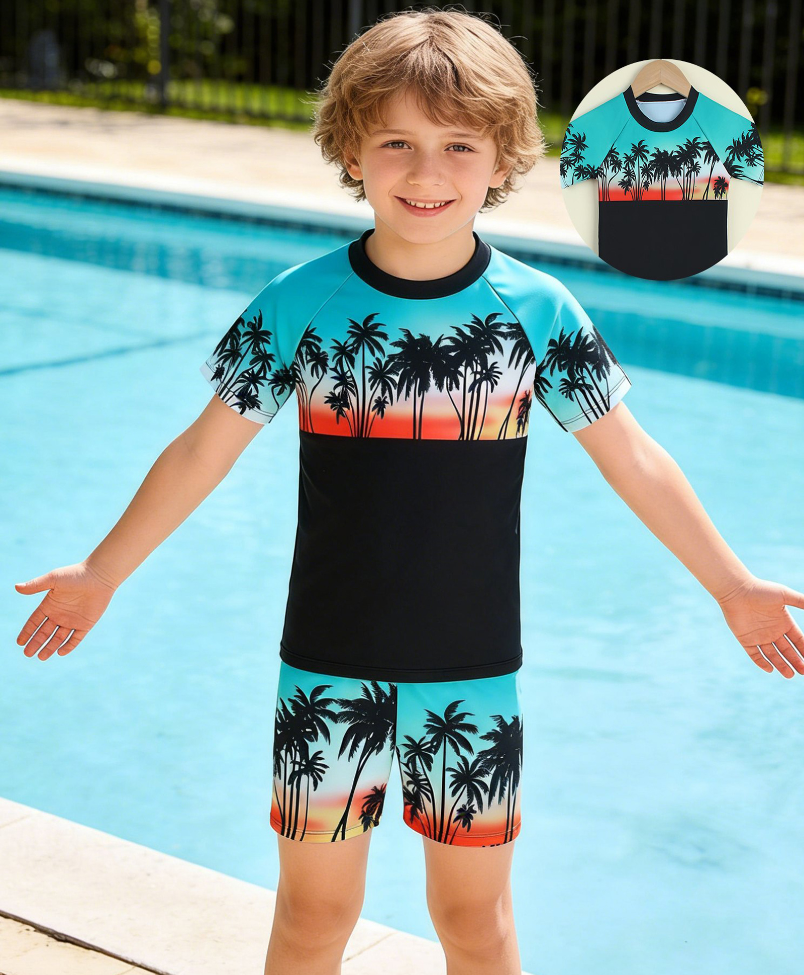 Mark & Mia Half Sleeves Two Piece Swimsuit with Beach Theme Print - Blue-picture-12