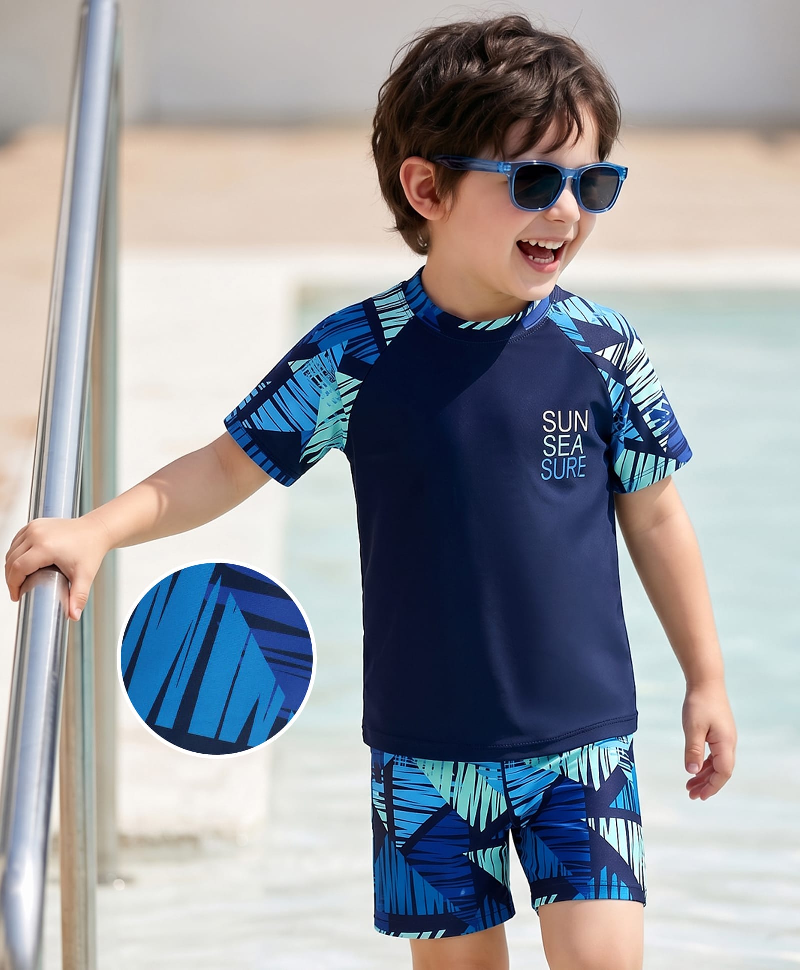 Mark & Mia Half Raglan Sleeves Printed Two Piece Swimsuit - Navy Blue-picture-18