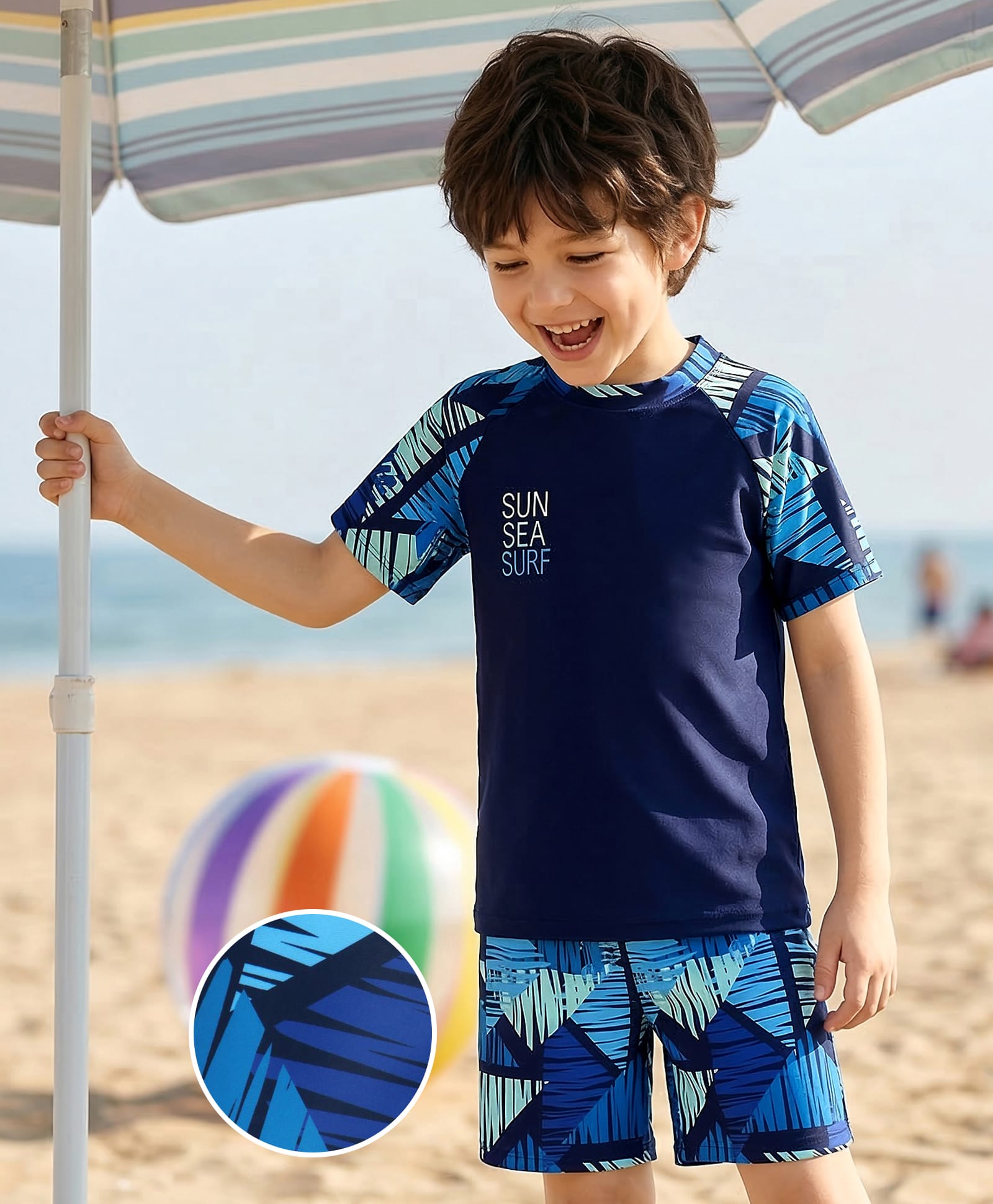 Mark & Mia Half Raglan Sleeves Two Piece Swimsuit - Navy Blue-picture-26