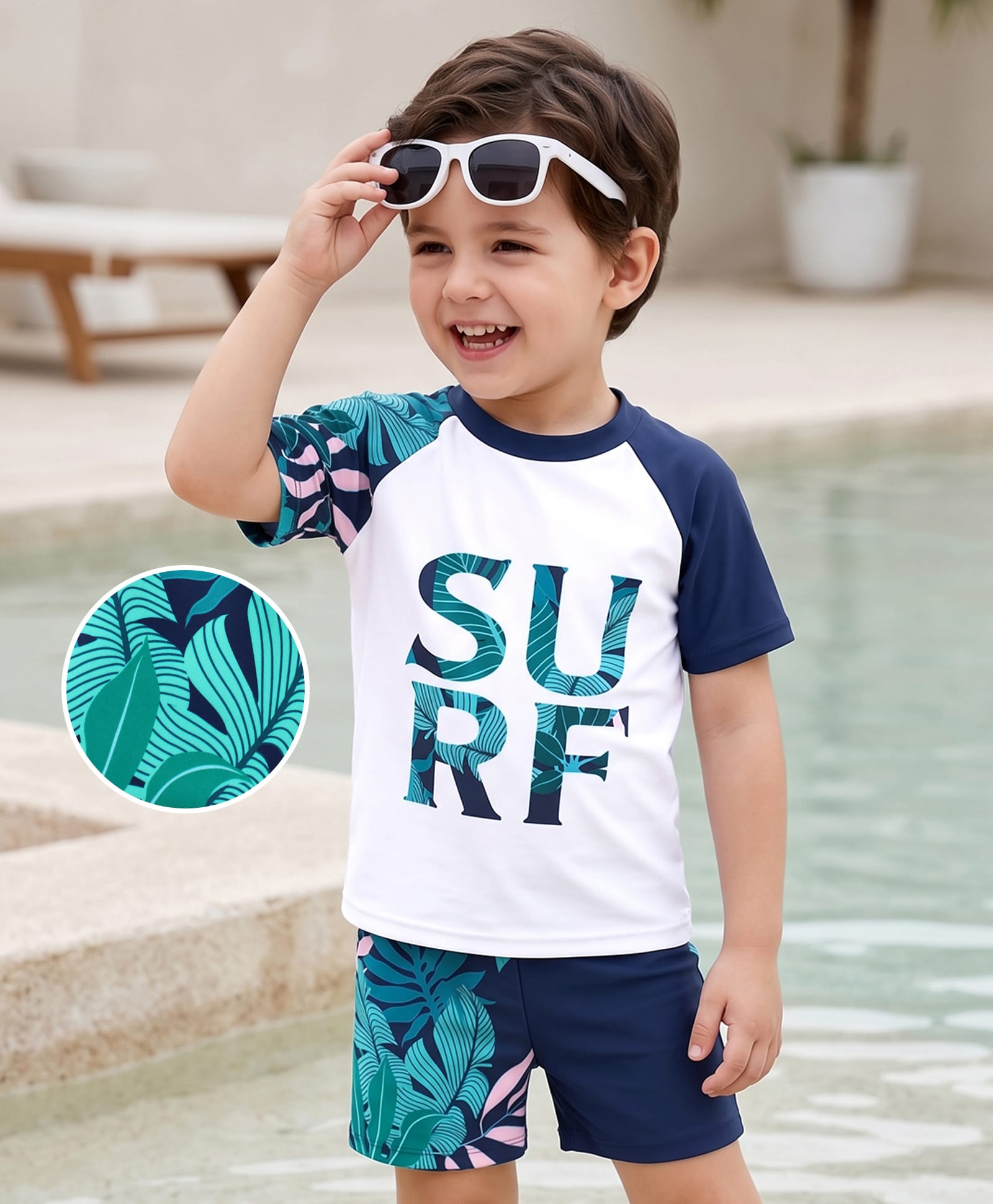 Mark & Mia Raglan Half Sleeves Surf Theme Printed Two Piece Swimsuit - Navy Blue-picture-21